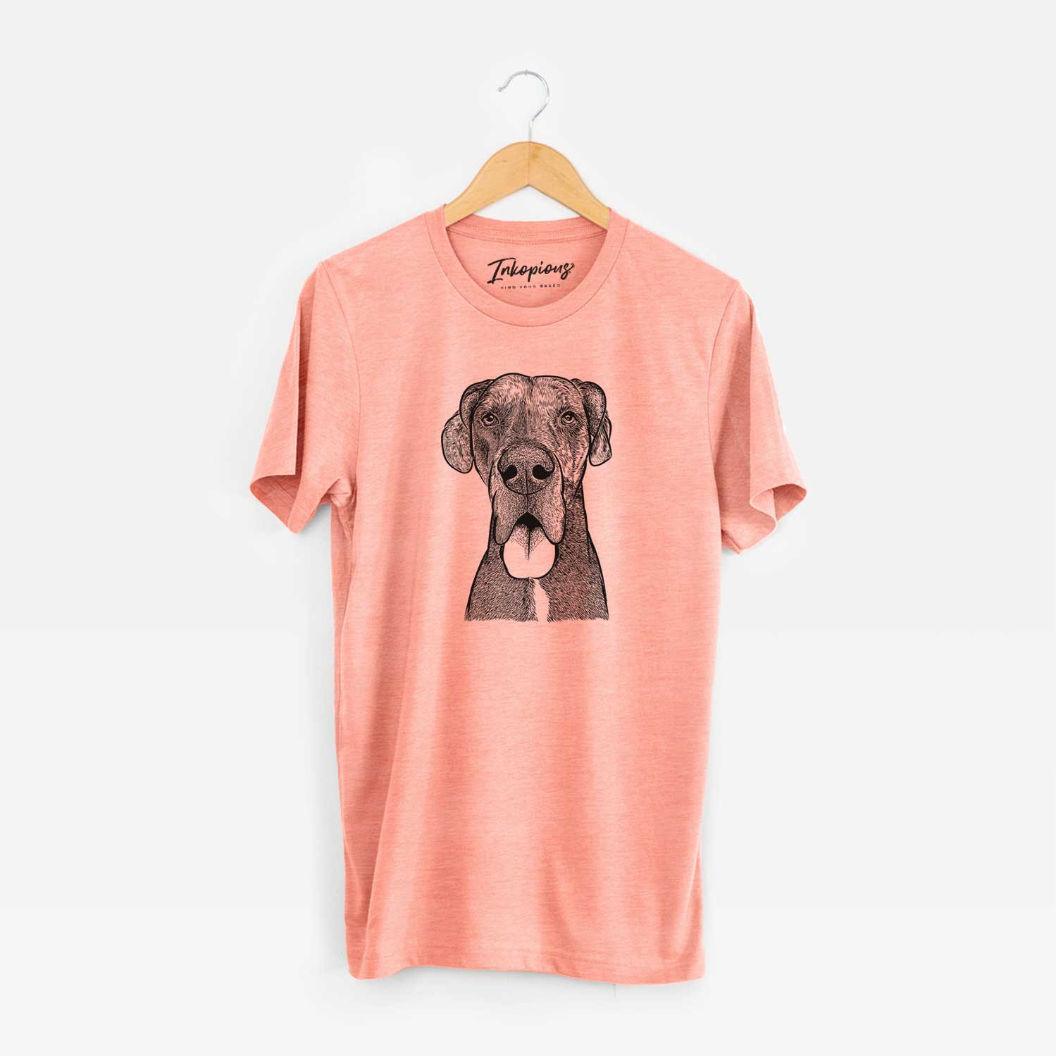 Hand-drawn sketch of Eli the Great Dane on a Sunset Unisex crewneck