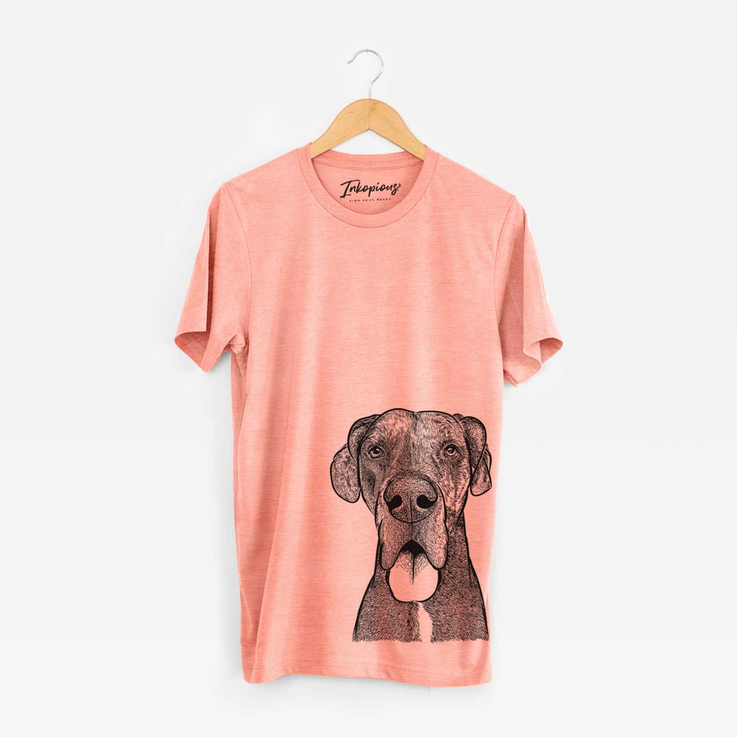 Hand-drawn sketch of Eli the Great Dane on a Sunset Bella Canvas Unisex Crewneck