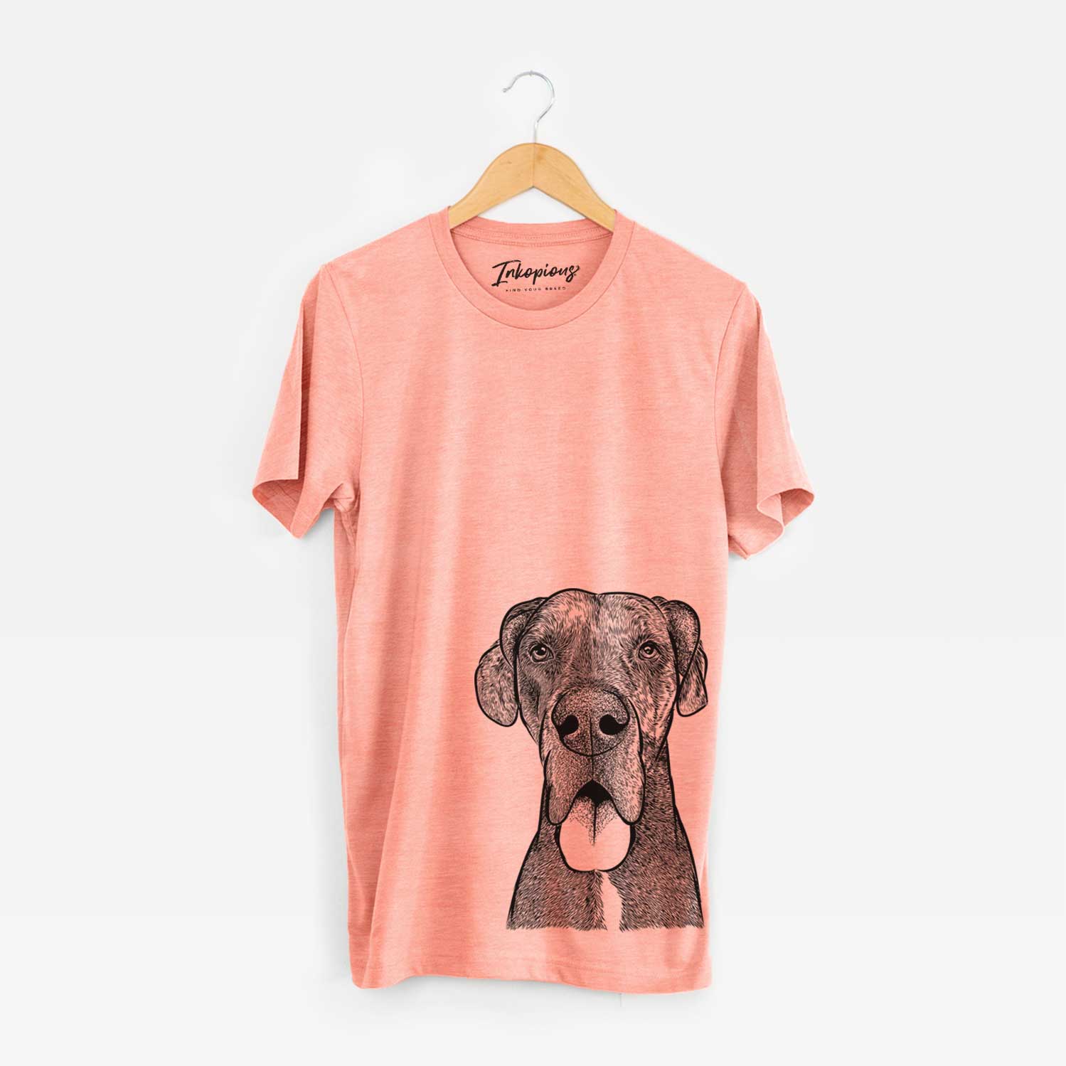 Hand-drawn sketch of Eli the Great Dane on a Sunset Unisex crewneck