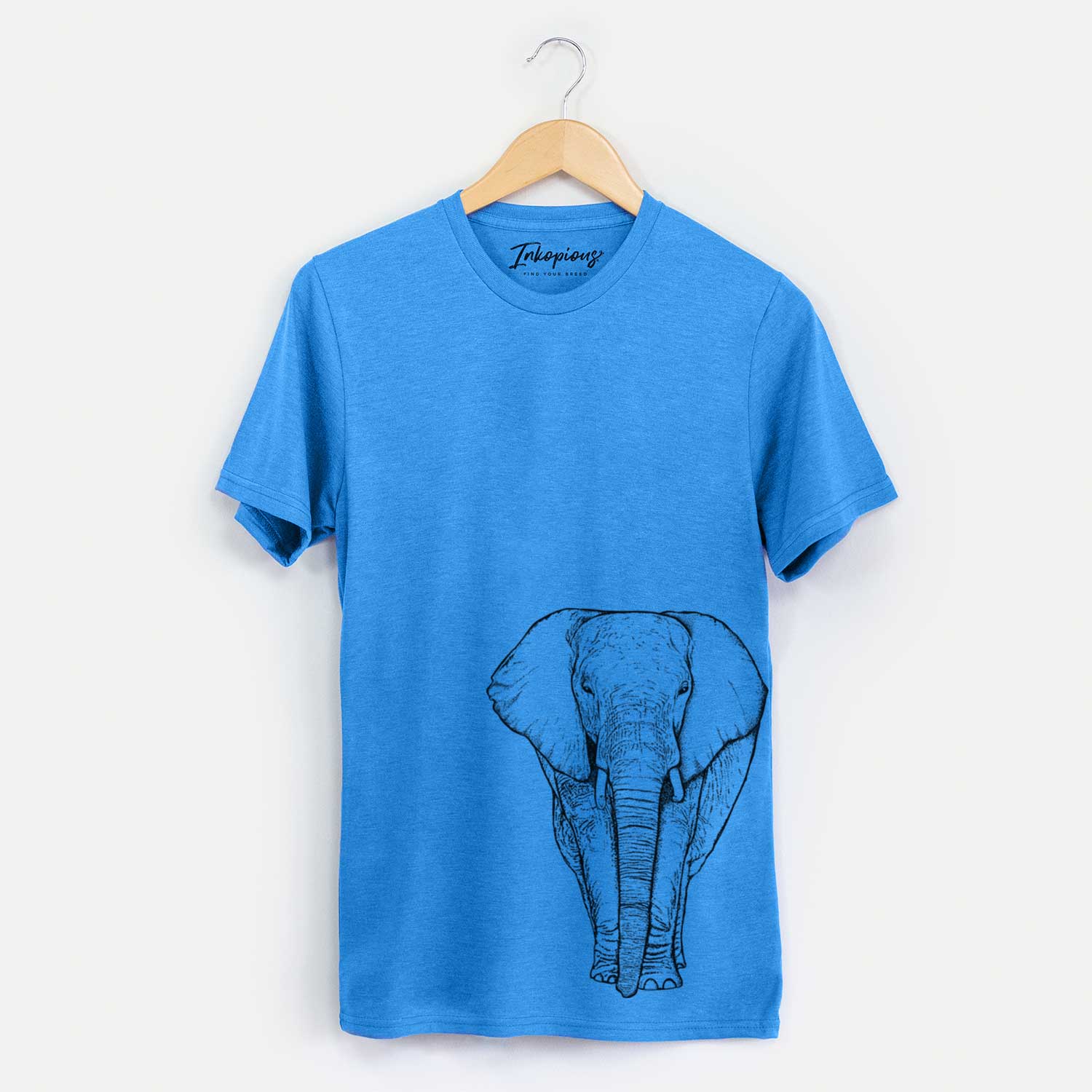 Hand-drawn sketch of Ella the Elephant on a Blue Unisex crewneck