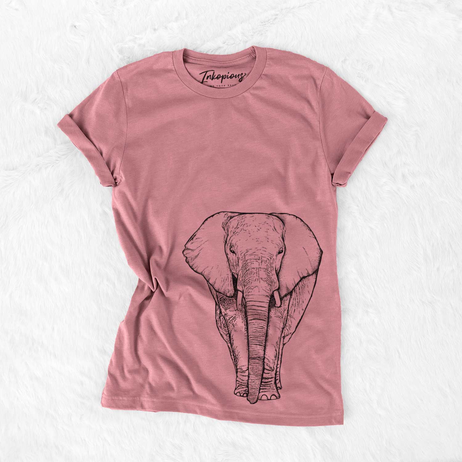 Hand-drawn sketch of Ella the Elephant on a Mauve Unisex crewneck