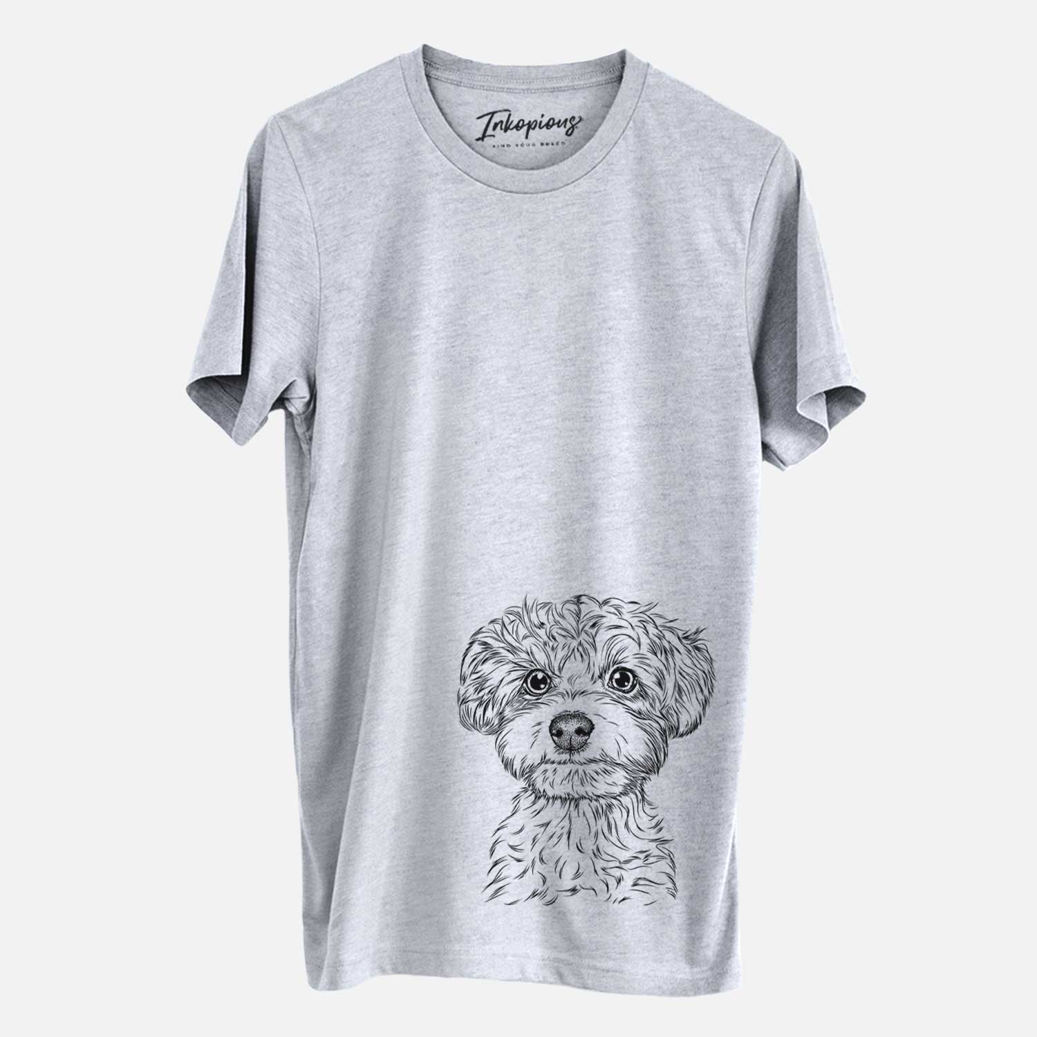 Hand-drawn sketch of Elliott the Yorkiepoo on a Grey Unisex crewneck