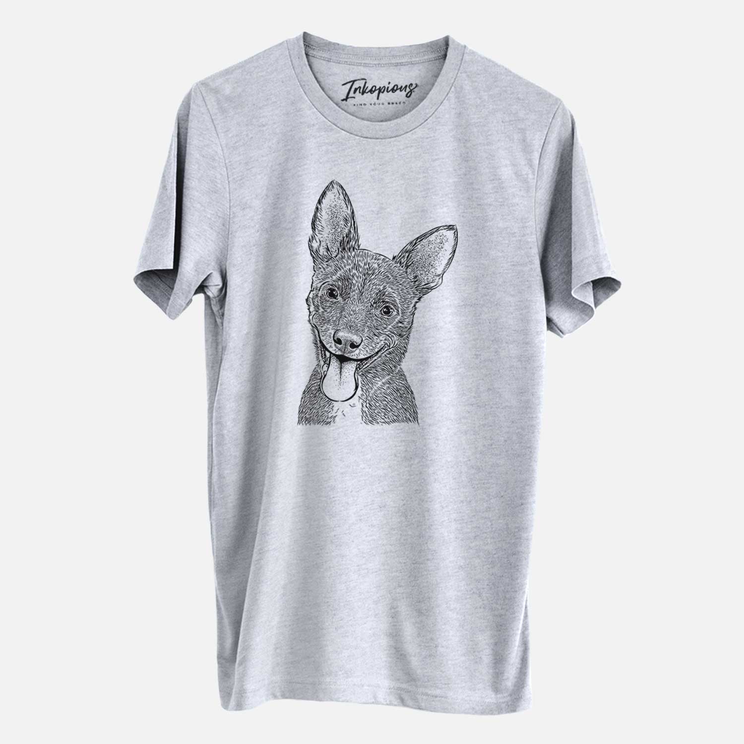 Hand-drawn sketch of Elvira the Terrier Mix on a Grey Unisex crewneck
