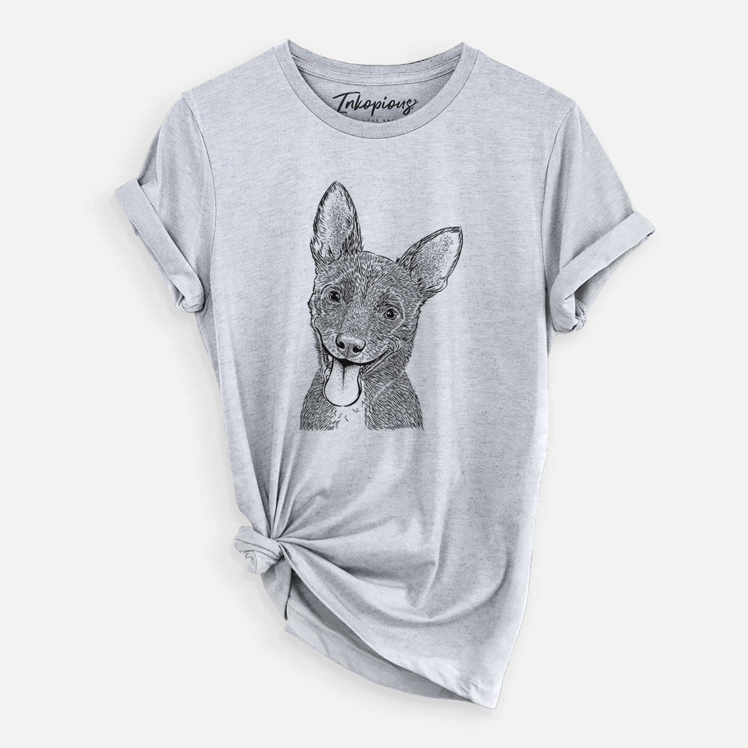 Hand-drawn sketch of Elvira the Terrier Mix on a Grey Unisex crewneck