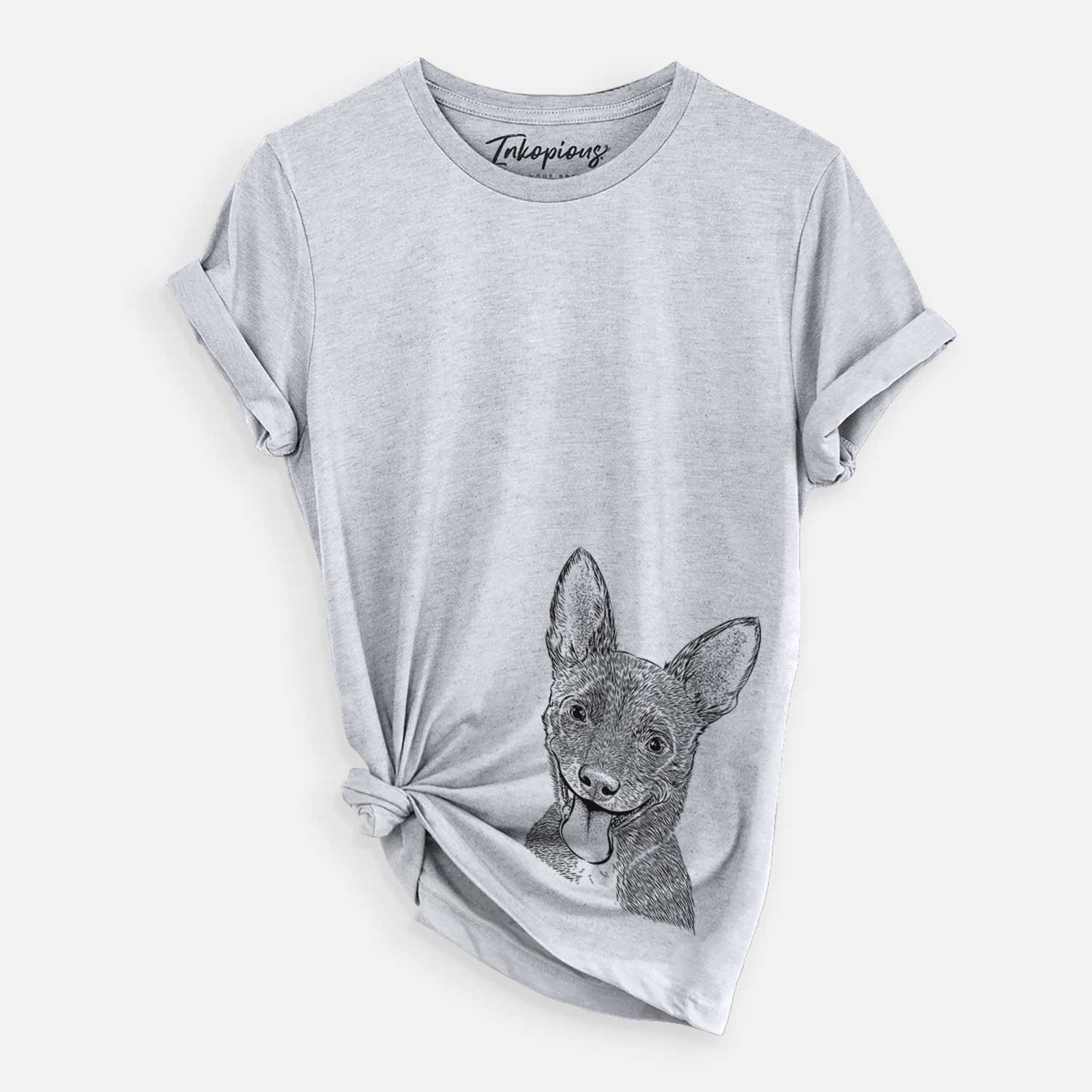 Hand-drawn sketch of Elvira the Terrier Mix on a Grey Unisex crewneck