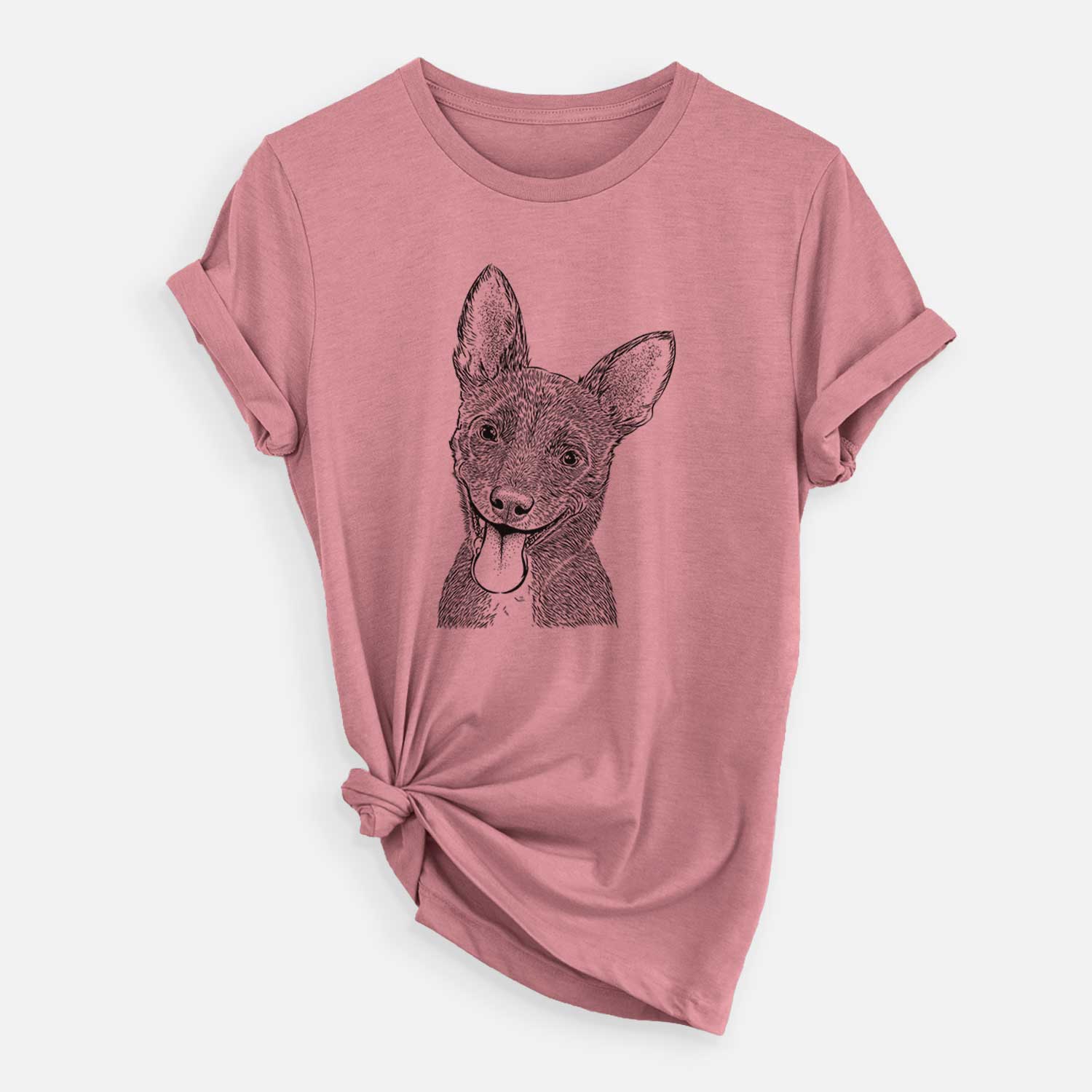 Hand-drawn sketch of Elvira the Terrier Mix on a Mauve Unisex crewneck