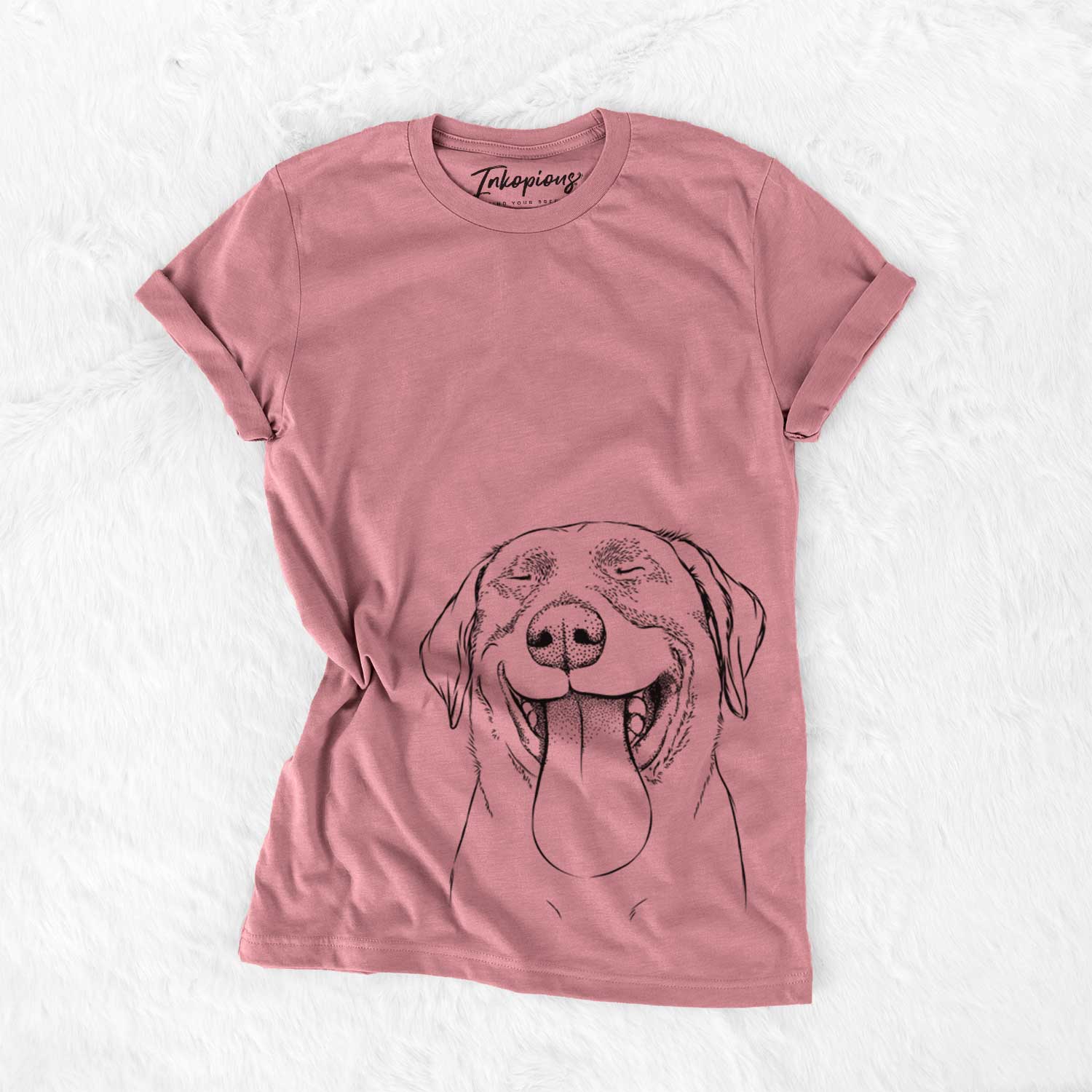 Hand-drawn sketch of Fig the Labrador Retriever on a Mauve Unisex crewneck