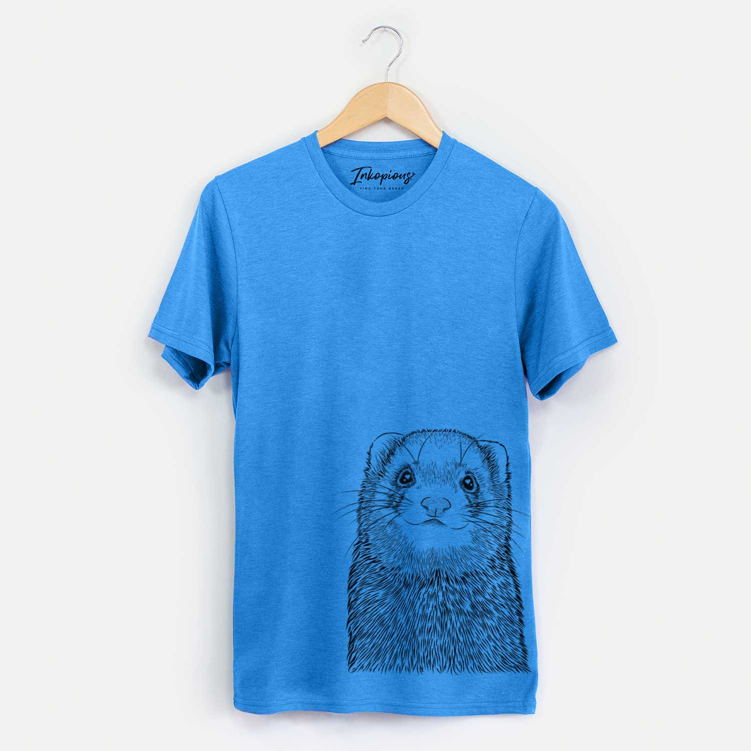 Hand-drawn sketch of Fig the Ferret on a Blue Unisex crewneck