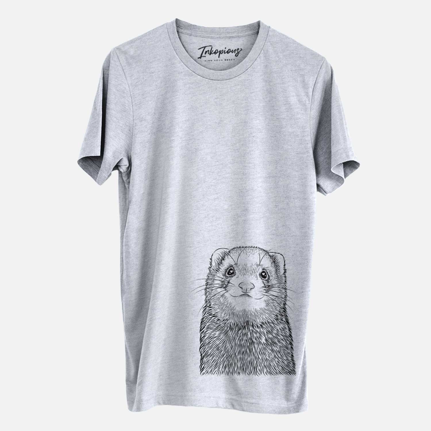 Hand-drawn sketch of Fig the Ferret on a Grey Unisex crewneck