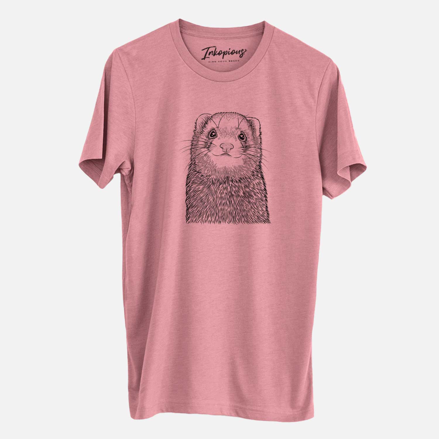 Hand-drawn sketch of Fig the Ferret on a Mauve Unisex crewneck