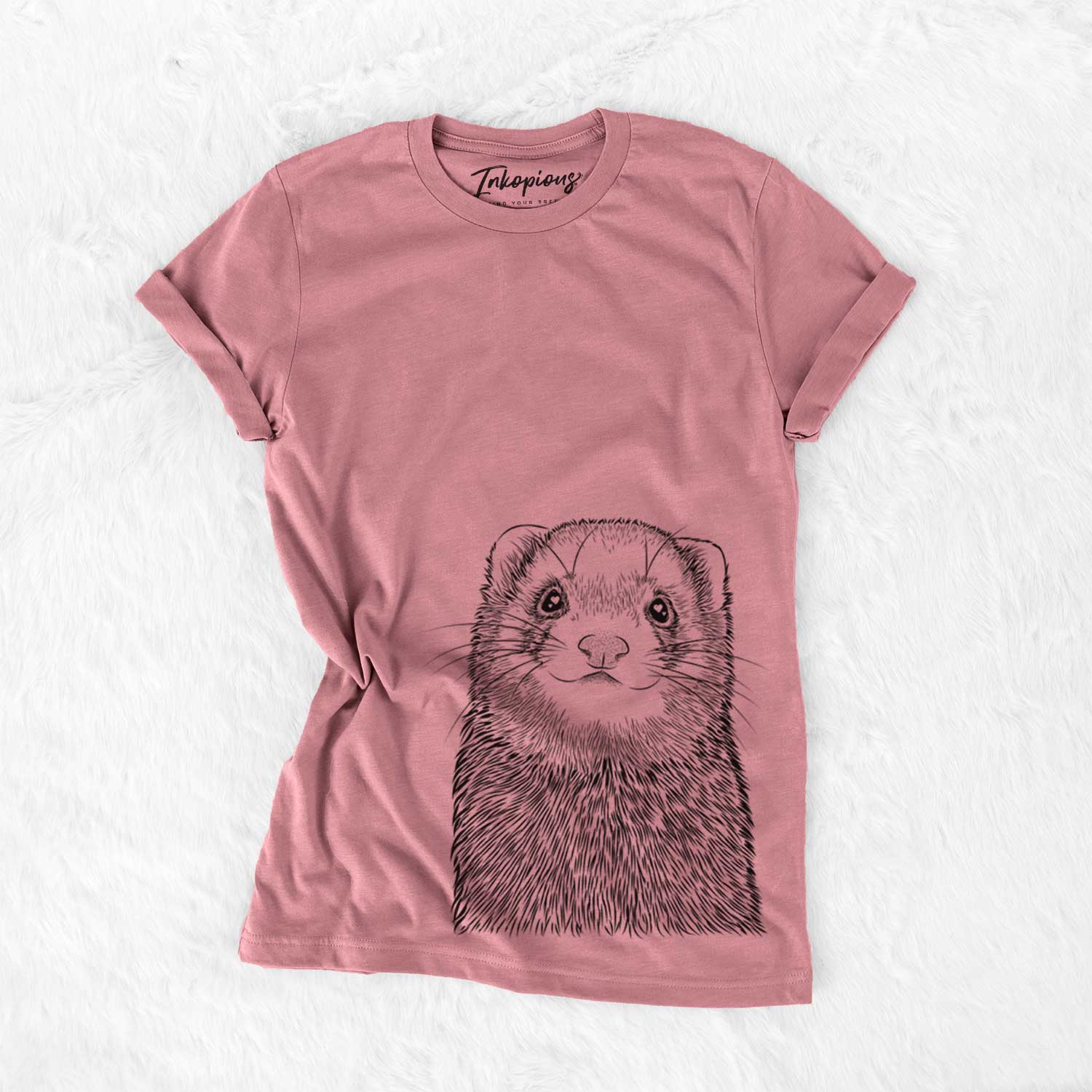 Hand-drawn sketch of Fig the Ferret on a Mauve Unisex crewneck