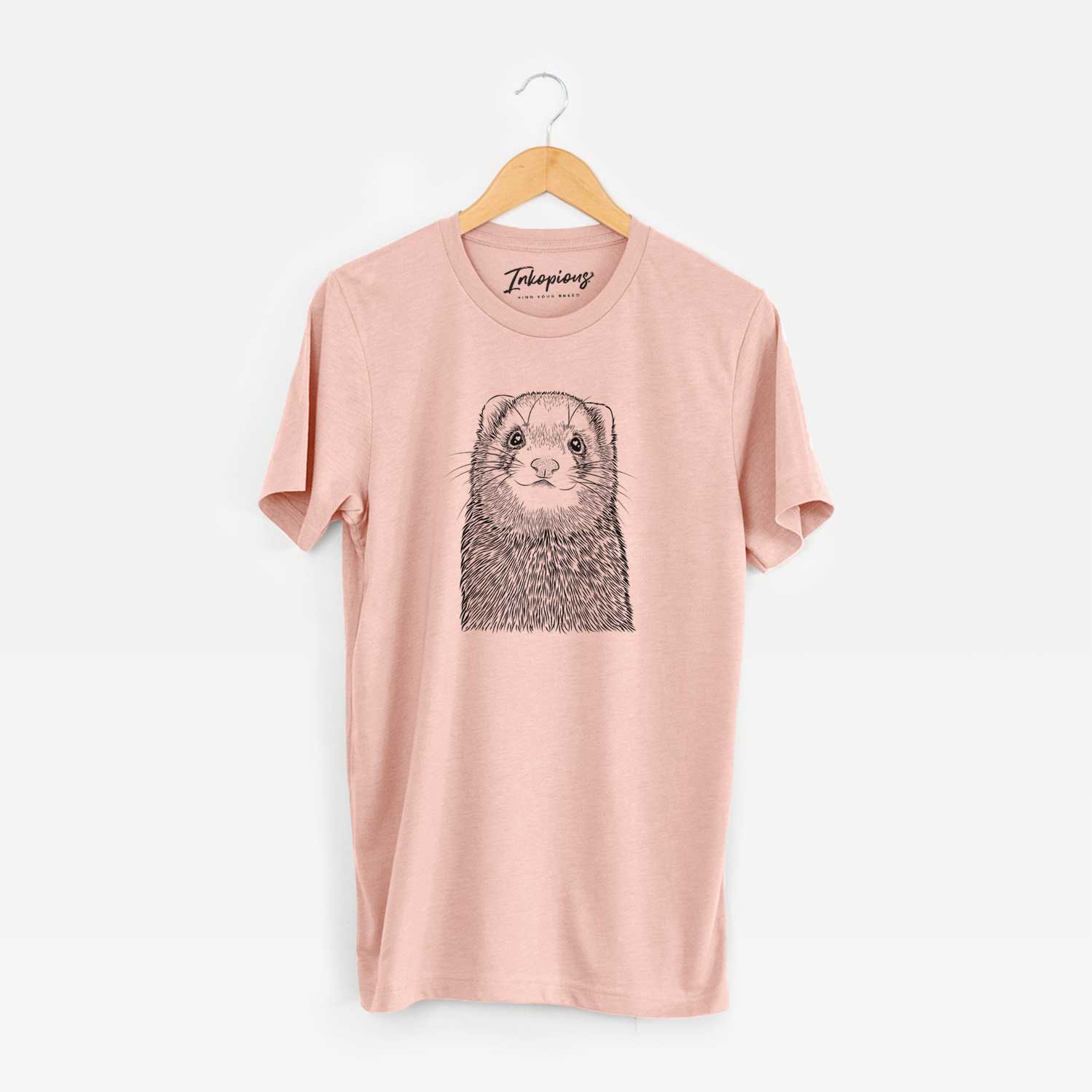Hand-drawn sketch of Fig the Ferret on a Peach Unisex crewneck