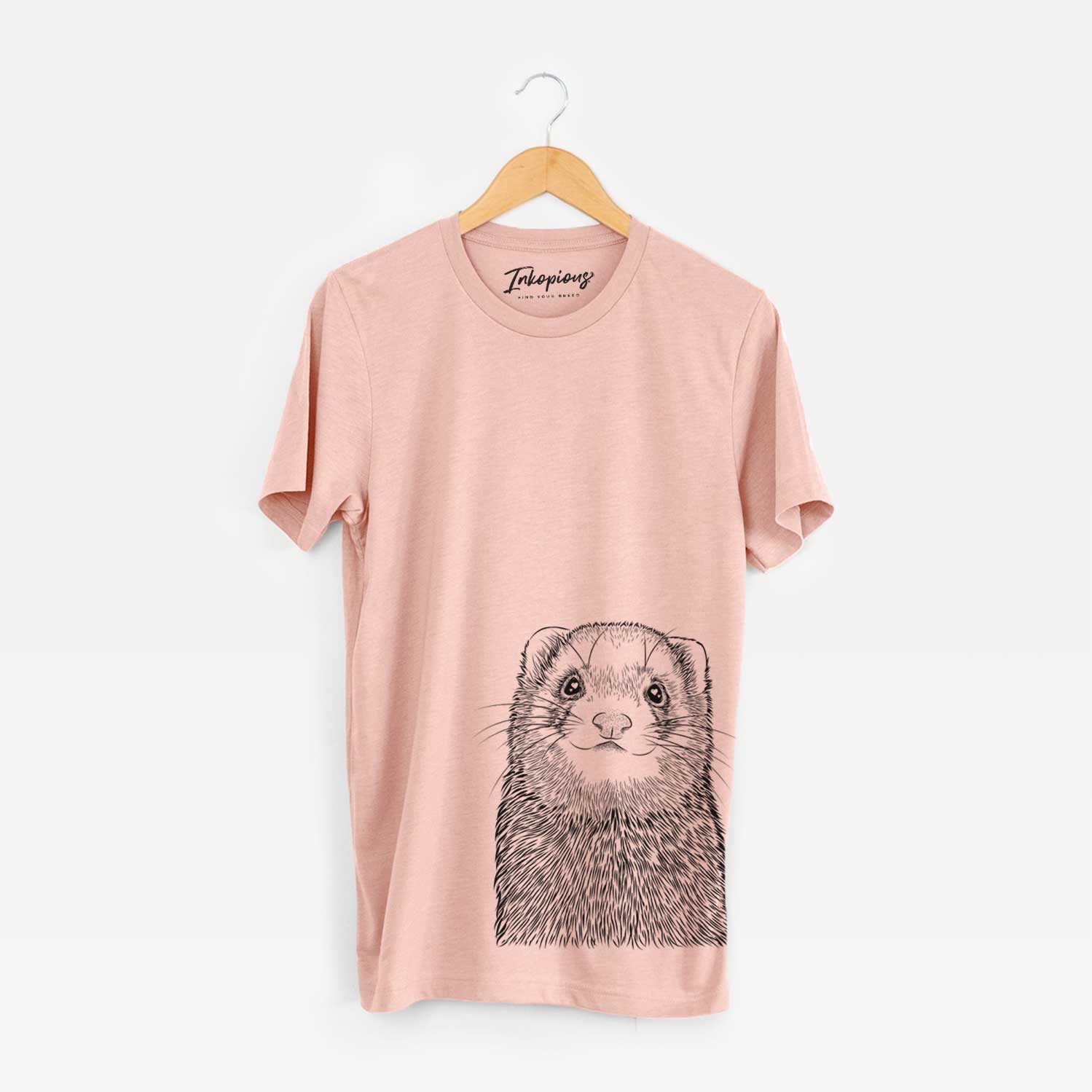 Hand-drawn sketch of Fig the Ferret on a Peach Unisex crewneck