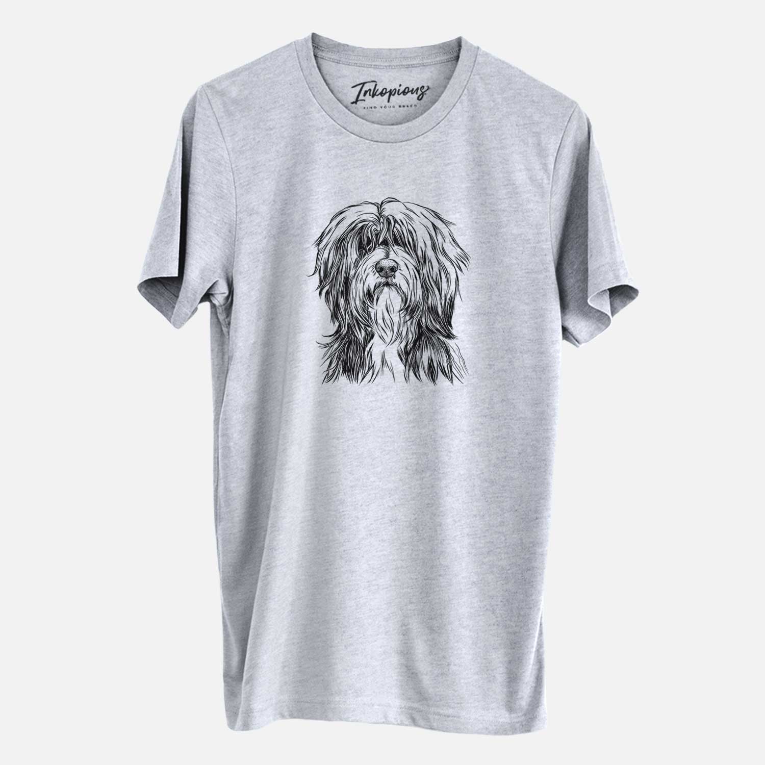 Hand-drawn sketch of Fiji the Polish Lowland Sheepdog on a Grey Unisex crewneck