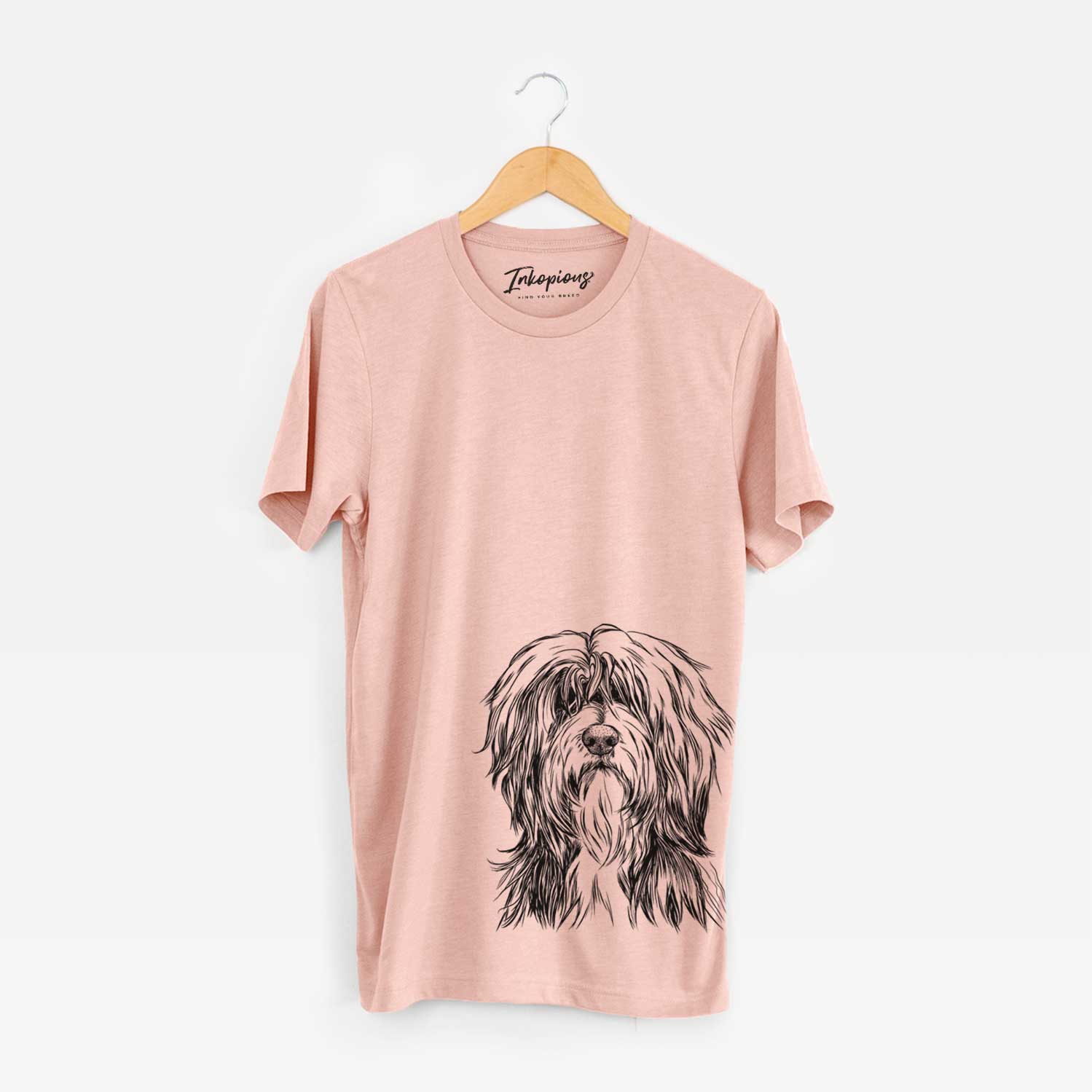 Hand-drawn sketch of Fiji the Polish Lowland Sheepdog on a Peach Unisex crewneck