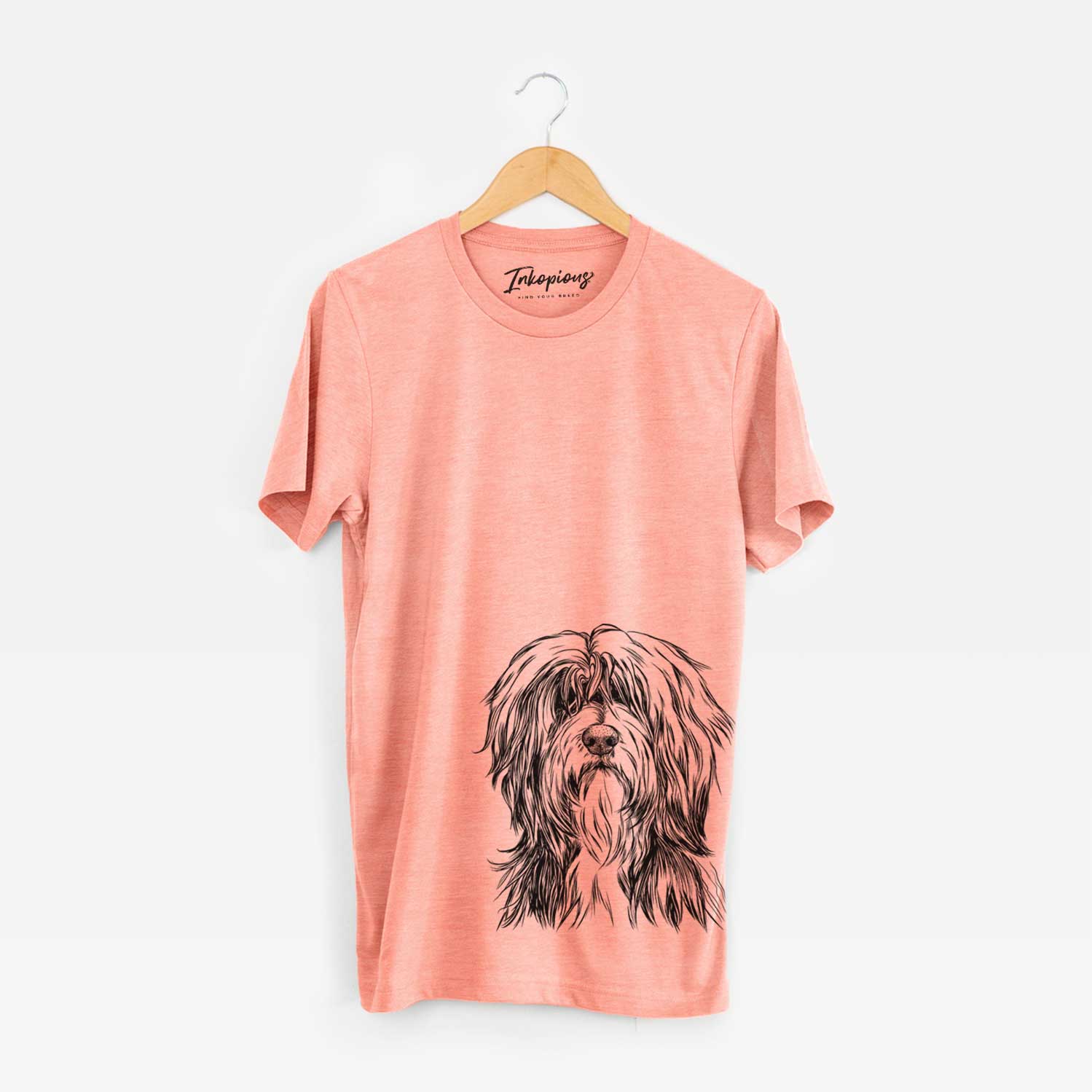 Hand-drawn sketch of Fiji the Polish Lowland Sheepdog on a Sunset Unisex crewneck