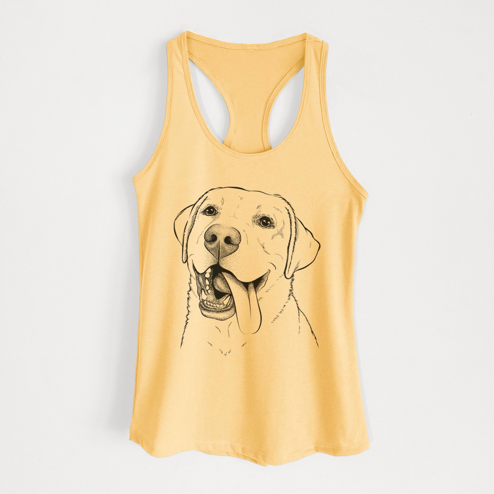 Hand-drawn sketch of Finn the Labrador Retriever on a Banana Cream Women's racerback tanktop