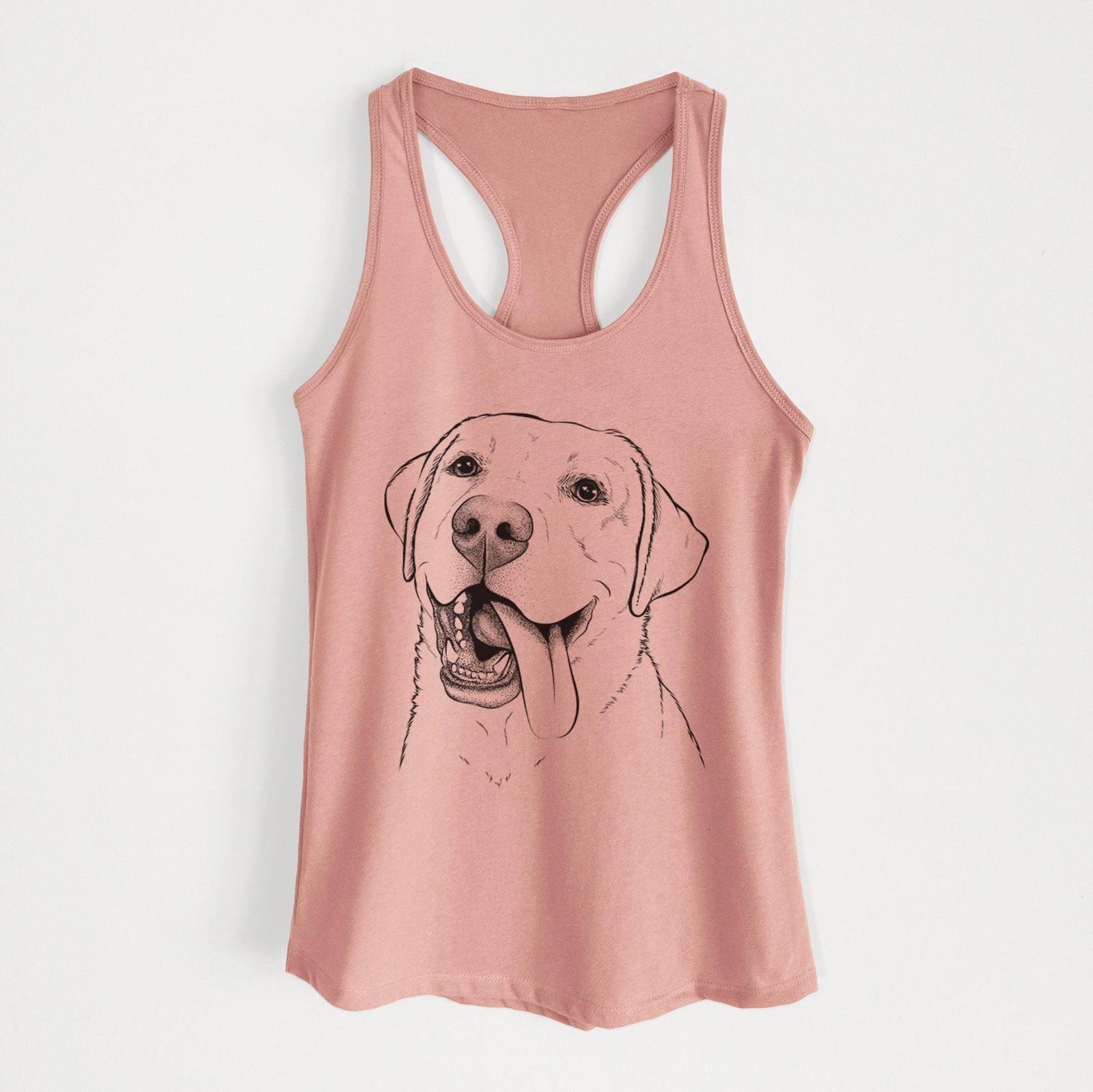 Hand-drawn sketch of Finn the Labrador Retriever on a Desert Pink Women's racerback tanktop
