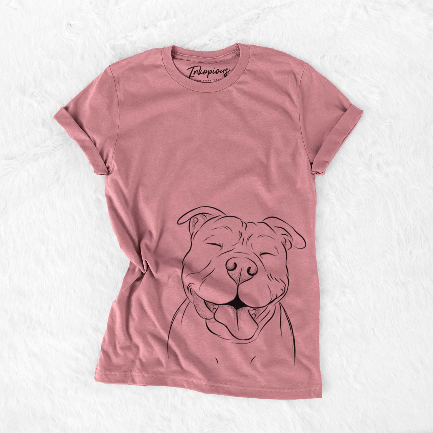 Hand-drawn sketch of Floki the American Bully on a Mauve Unisex crewneck