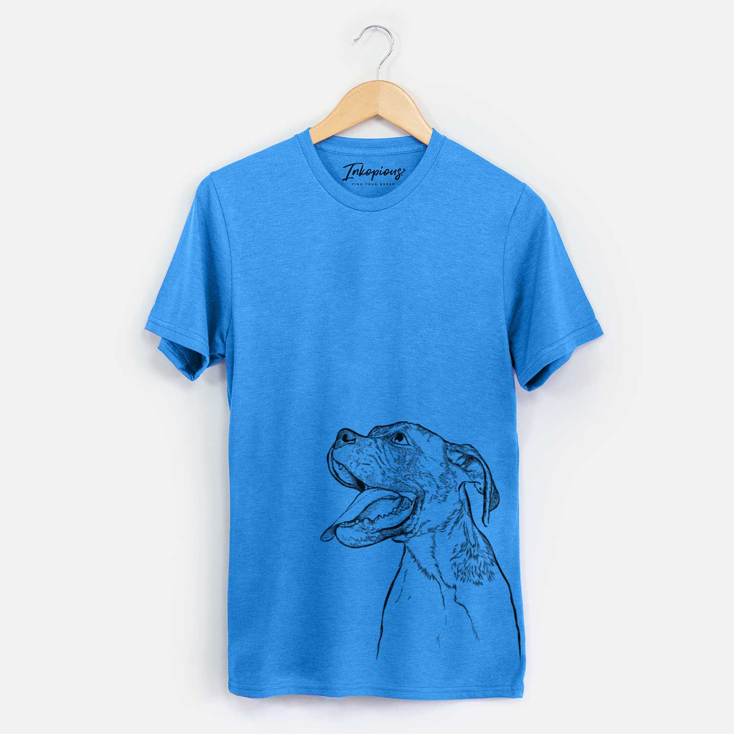 Hand-drawn sketch of Floyd the Boxer on a Blue Unisex crewneck