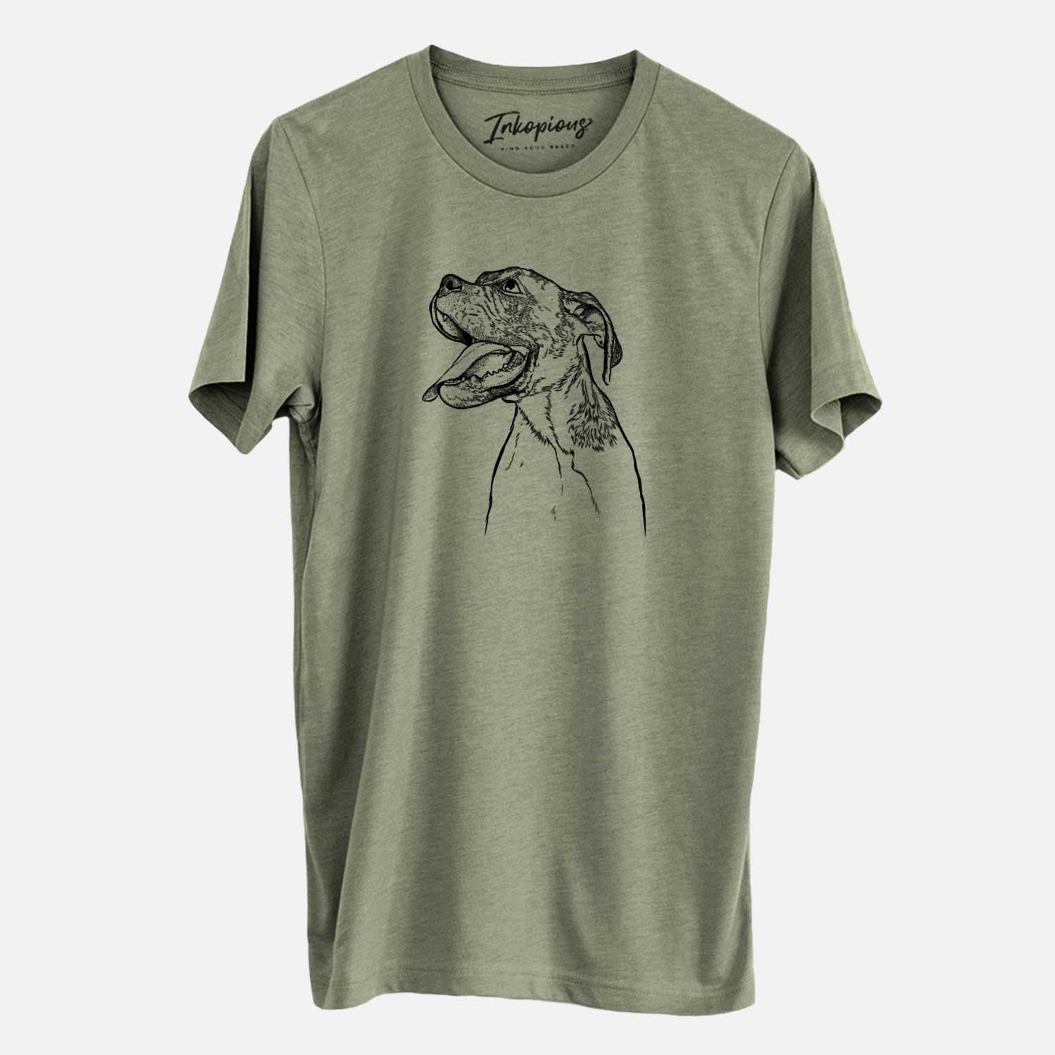 Hand-drawn sketch of Floyd the Boxer on an Olive Unisex crewneck
