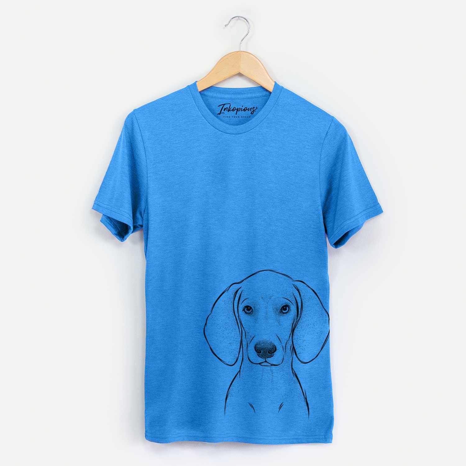 Hand-drawn sketch of Frejya the Weimaraner on a Blue Unisex crewneck