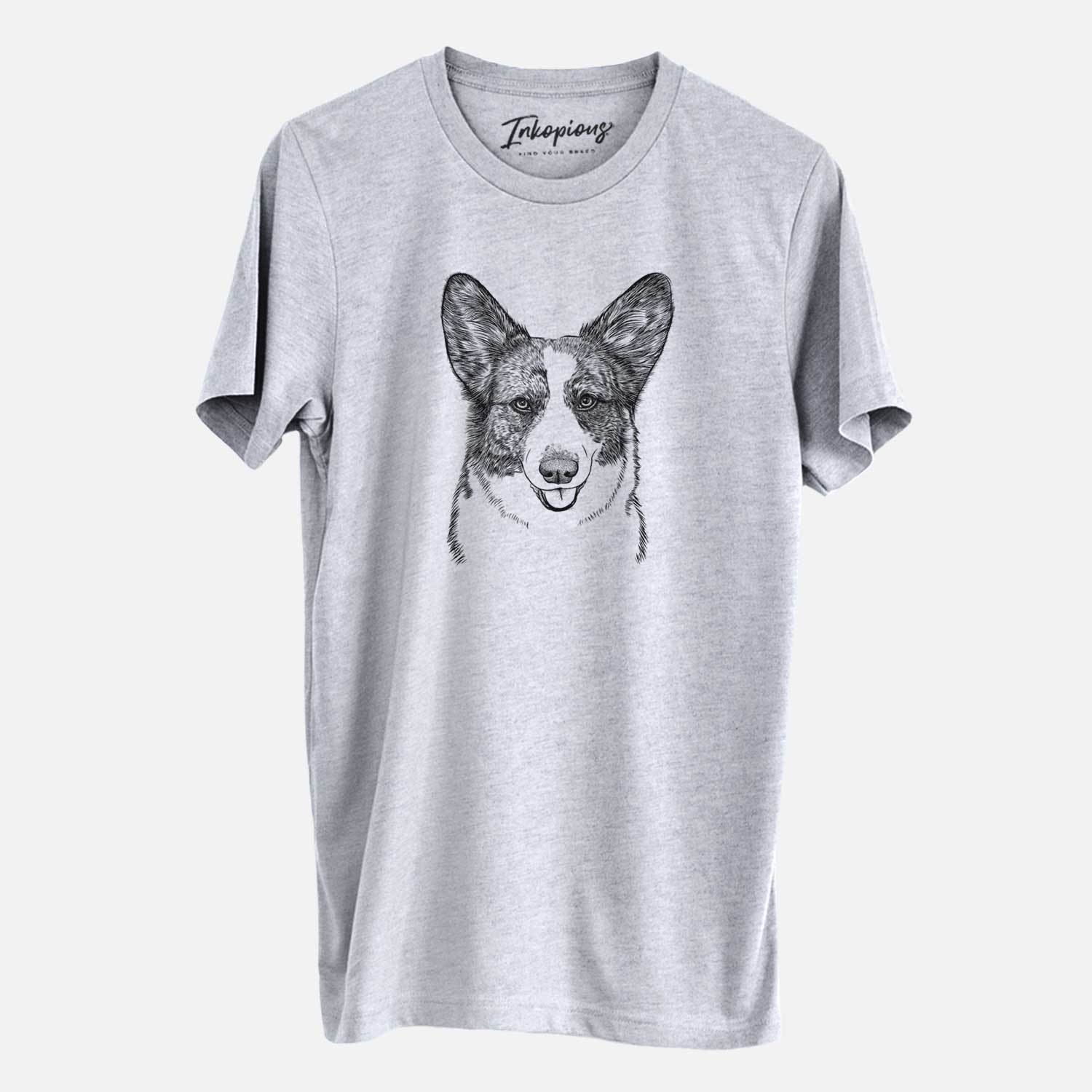 Hand-drawn sketch of Gabby the Cardigan Welsh Corgi on a Grey Unisex crewneck