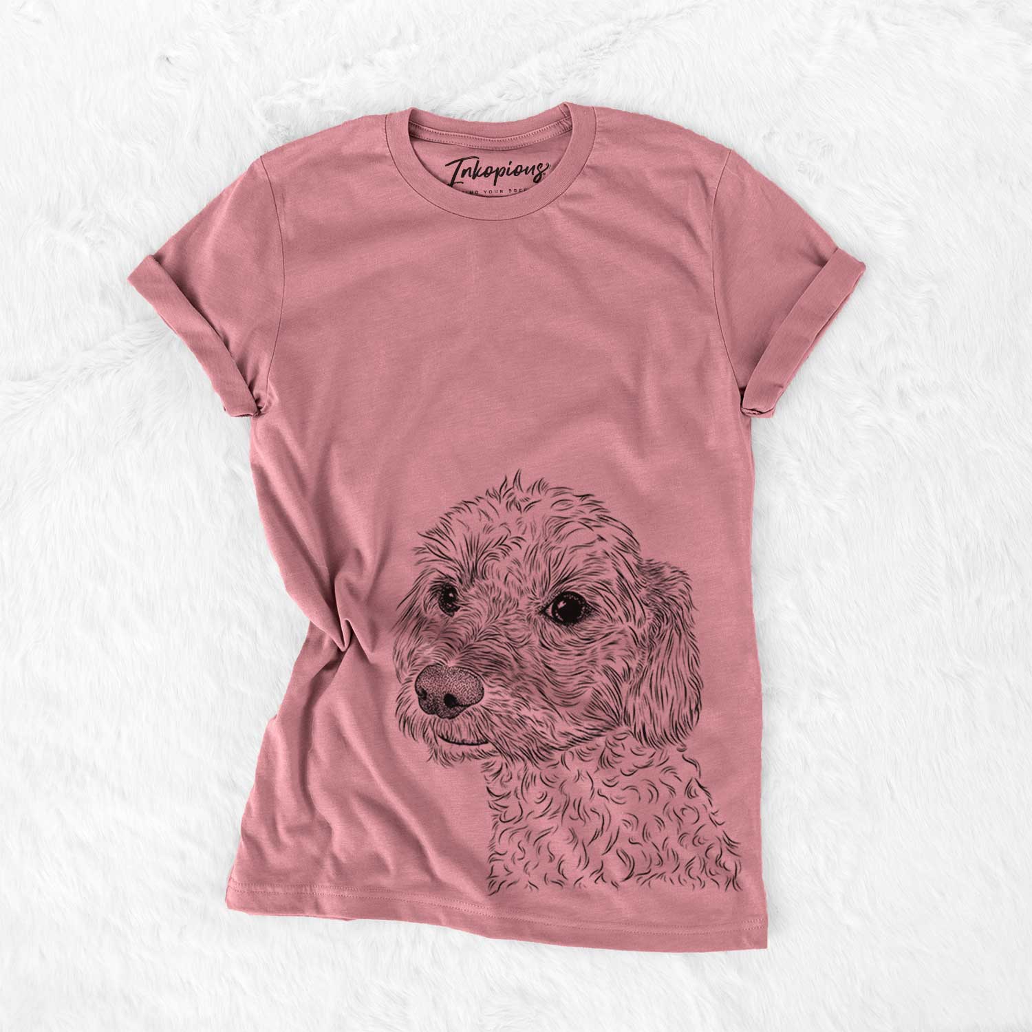 Hand-drawn sketch of Georgie Boy the Mixed Breed on a Mauve Bella Canvas Unisex Crewneck