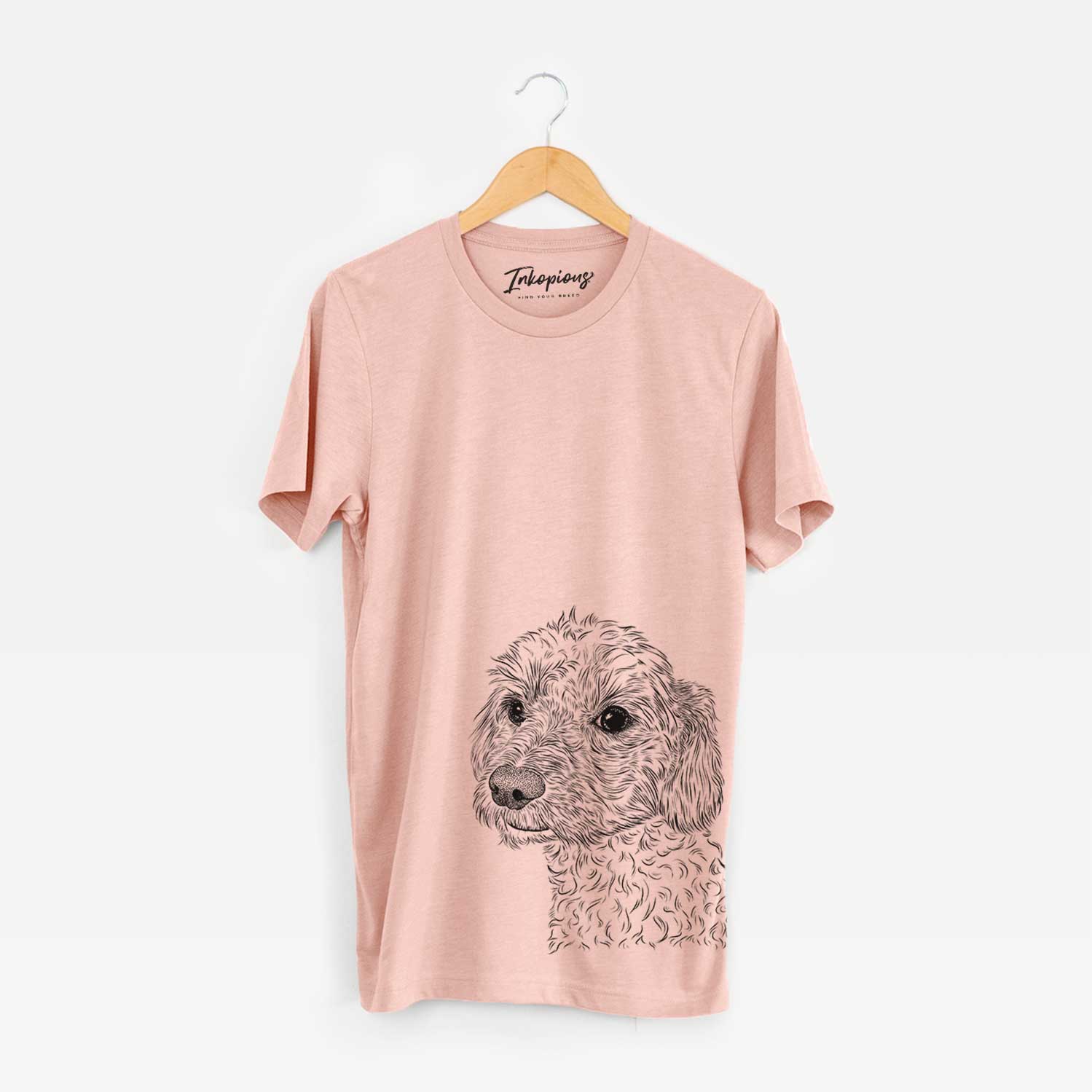 Hand-drawn sketch of Georgie Boy the Mixed Breed on a Peach Bella Canvas Unisex Crewneck