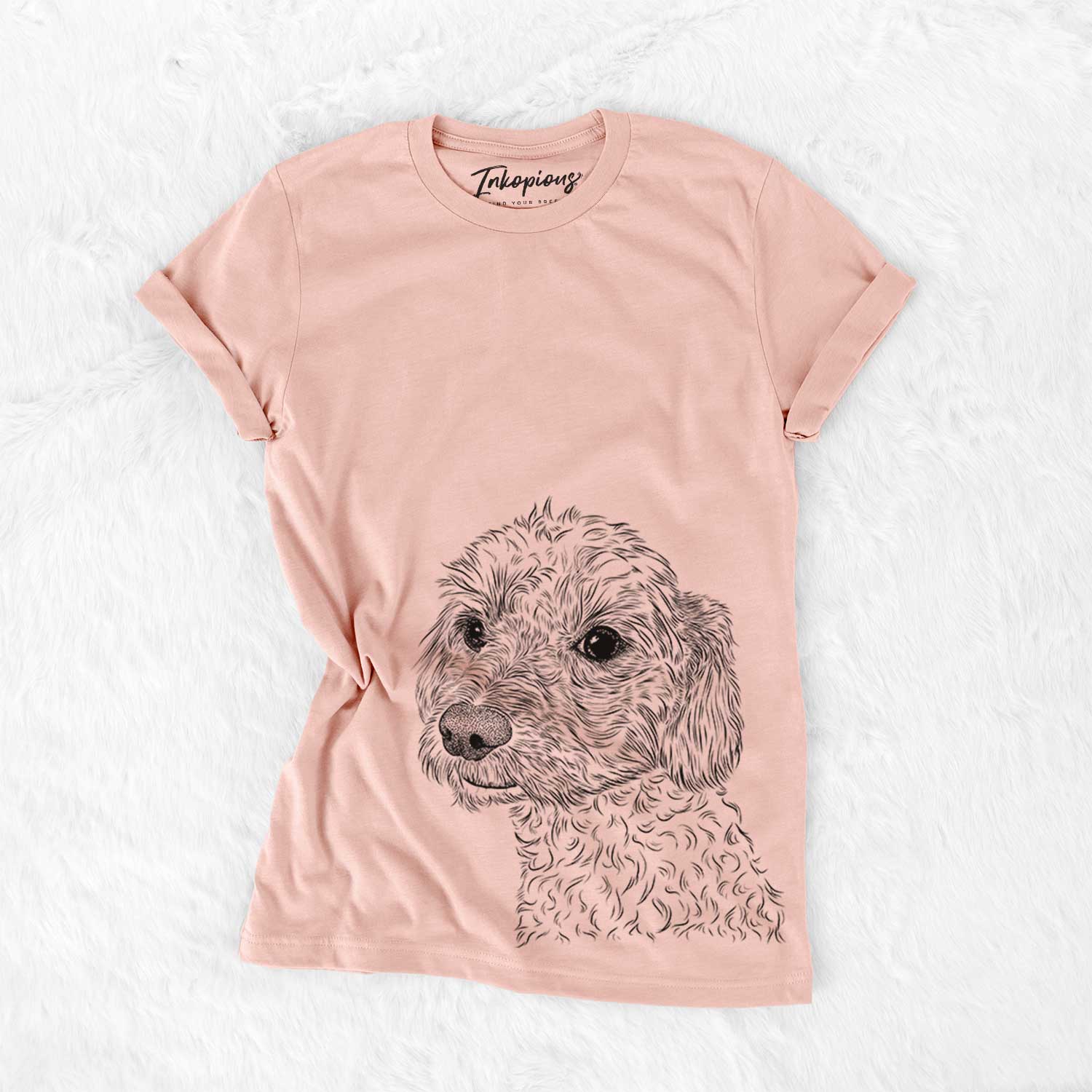 Hand-drawn sketch of Georgie Boy the Mixed Breed on a Peach Bella Canvas Unisex Crewneck