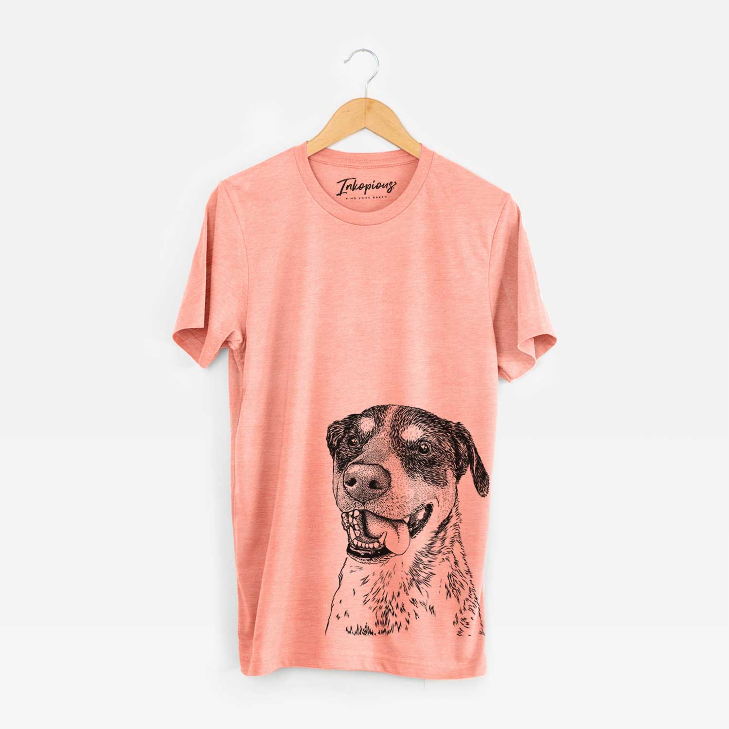 Hand-drawn sketch of Gerti the Mixed Breed on a Sunset Bella Canvas Unisex Crewneck