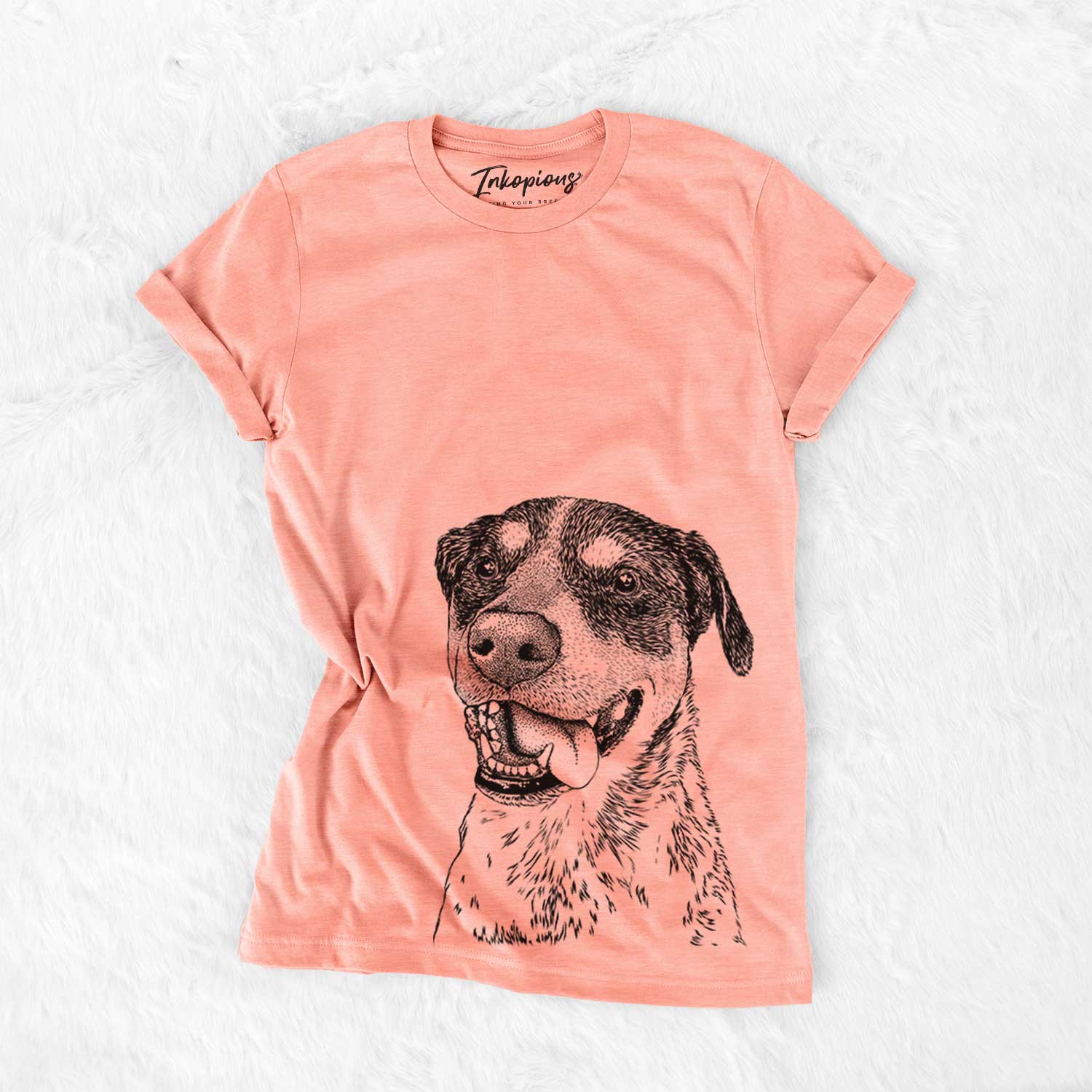 Hand-drawn sketch of Gerti the Mixed Breed on a Sunset Bella Canvas Unisex Crewneck