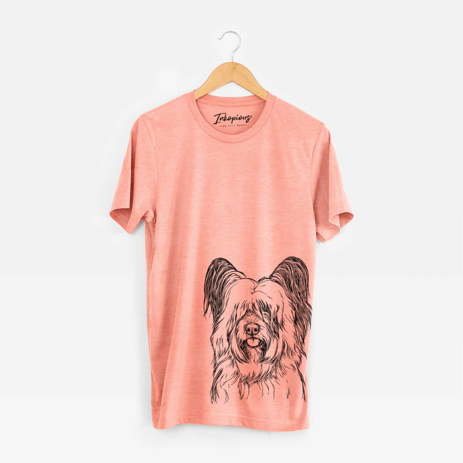 Hand-drawn sketch of Gideon the Skye Terrier on a Sunset Bella Canvas Unisex Crewneck