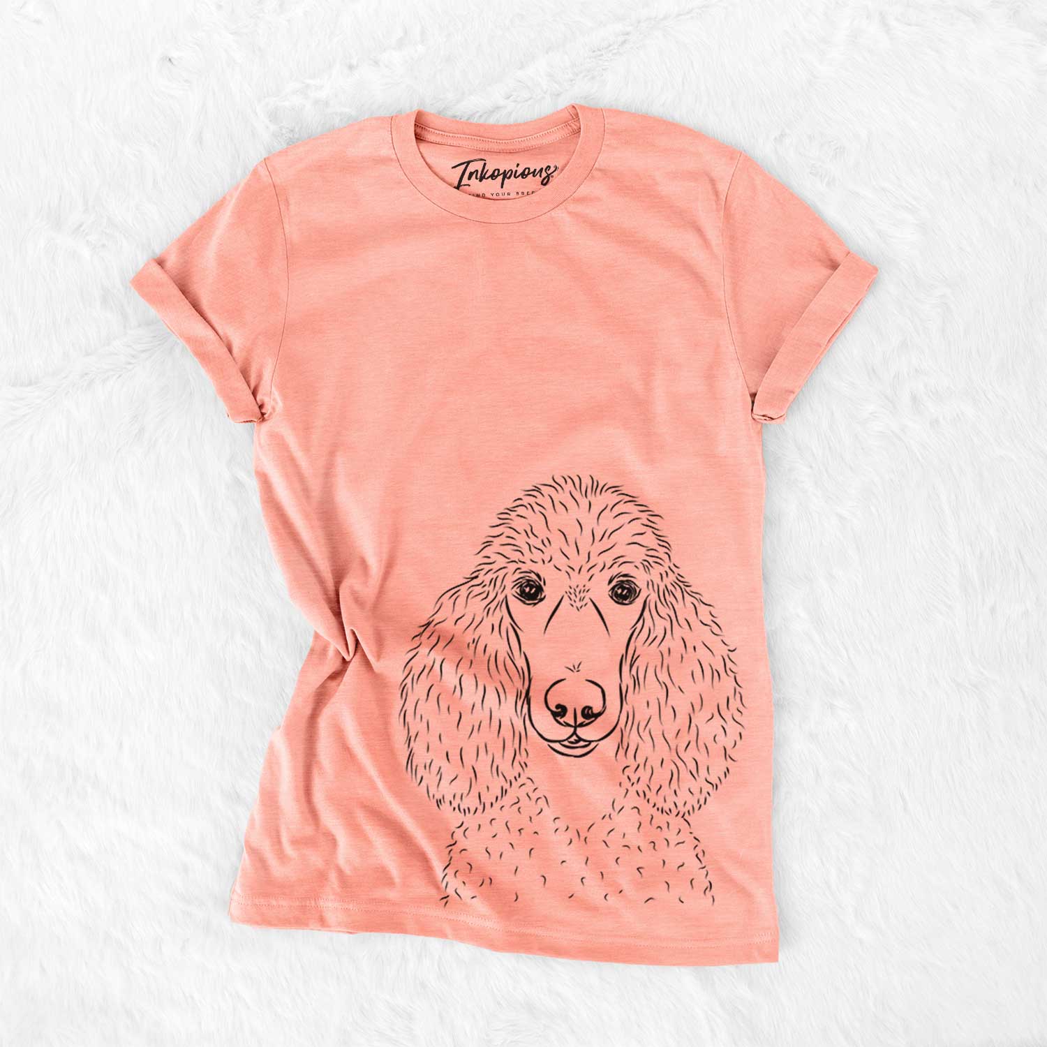 Hand-drawn sketch of Giovanni the Poodle on a Sunset Bella Canvas Unisex Crewneck