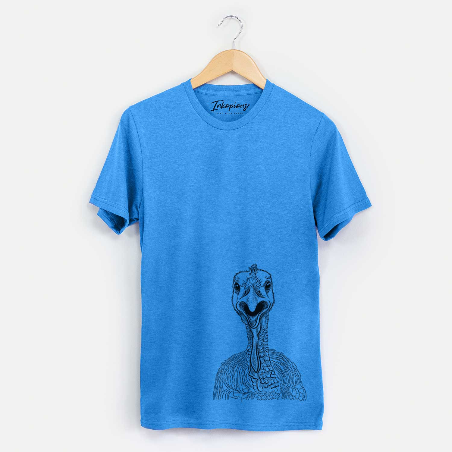 Hand-drawn sketch of Gobble the Turkey on a Blue Unisex crewneck