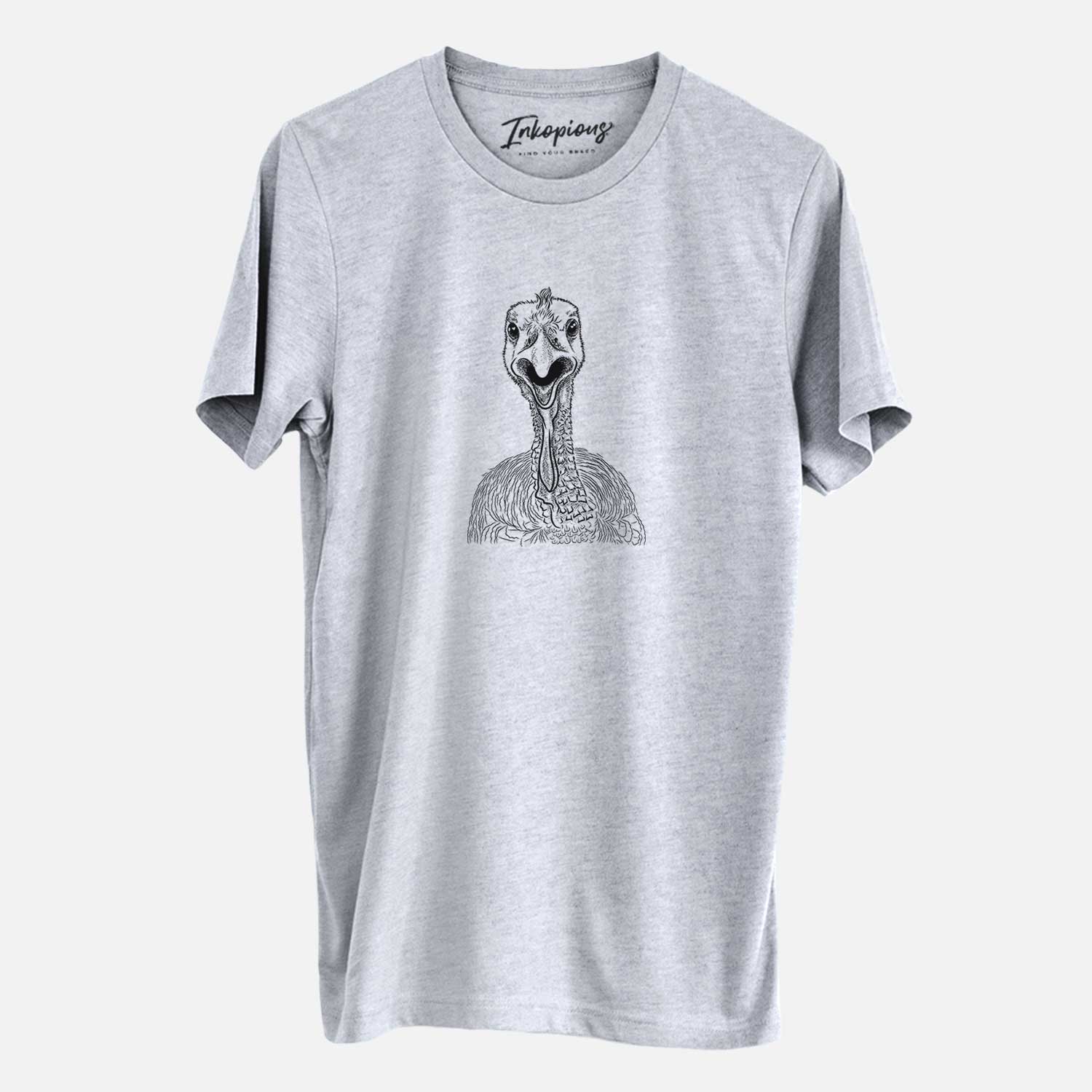 Hand-drawn sketch of Gobble the Turkey on a Grey Unisex crewneck