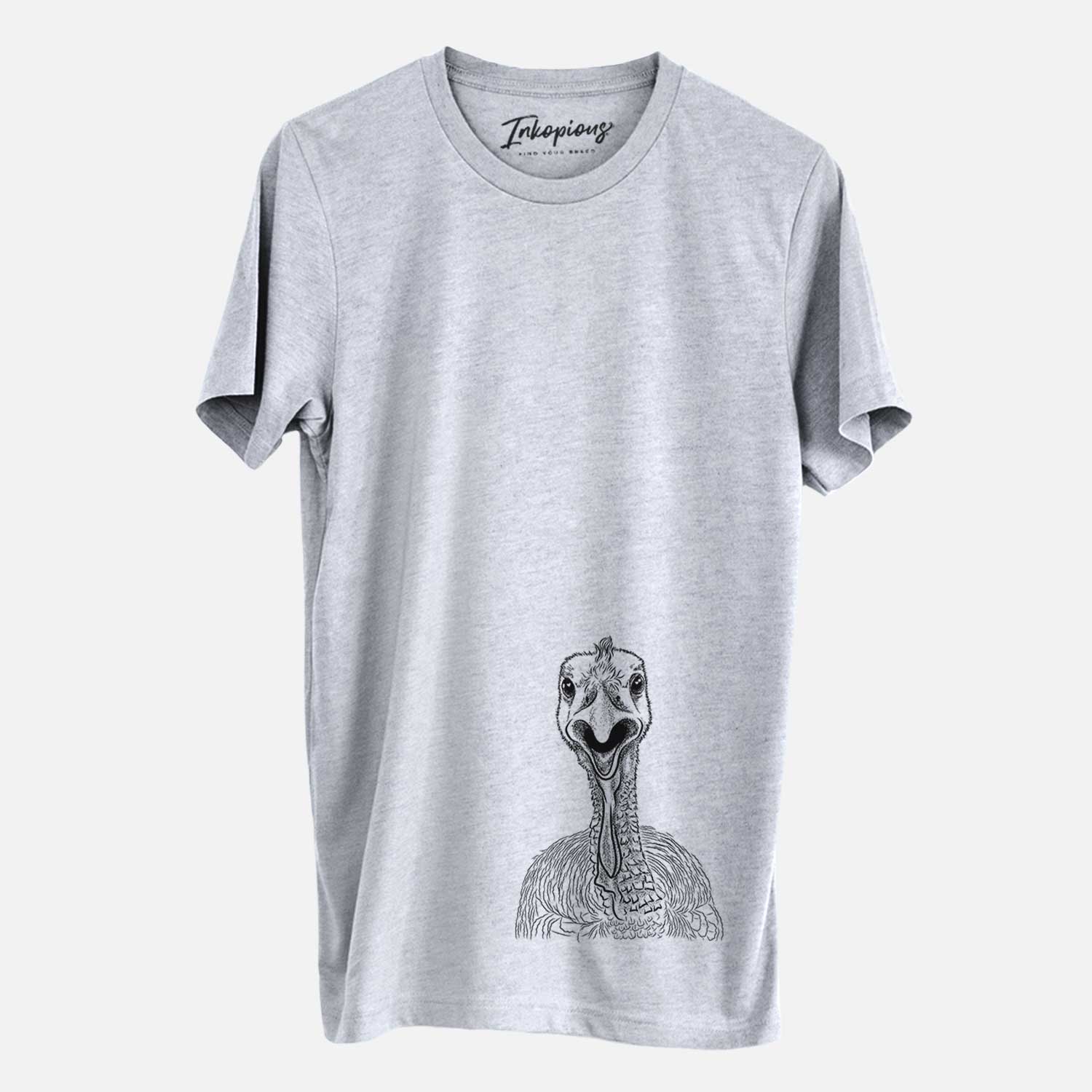Hand-drawn sketch of Gobble the Turkey on a Grey Unisex crewneck