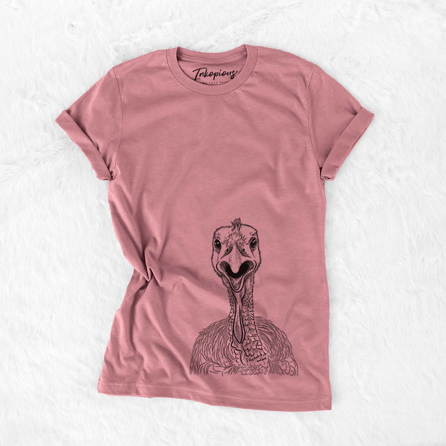 Hand-drawn sketch of Gobble the Turkey on a Mauve Unisex crewneck