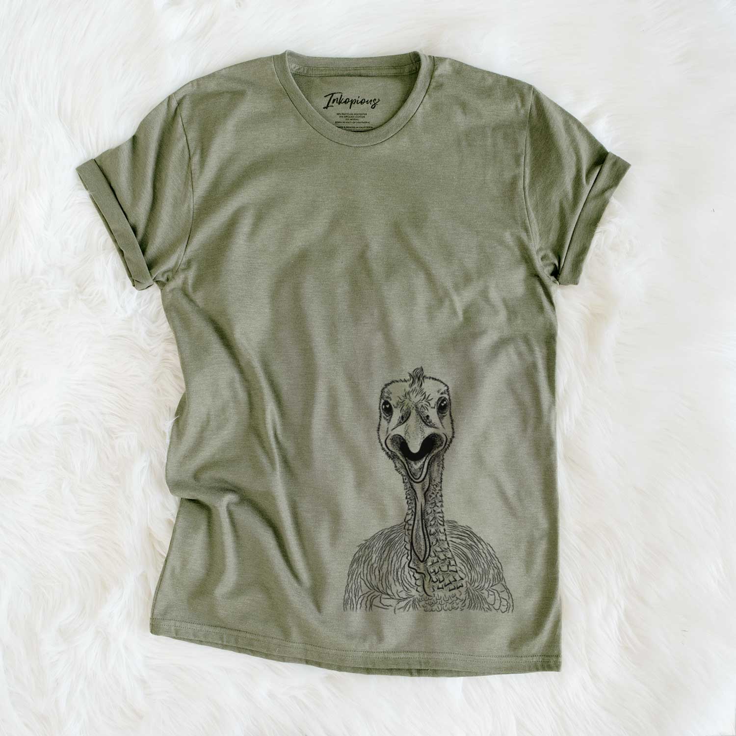 Hand-drawn sketch of Gobble the Turkey on an Olive Unisex crewneck