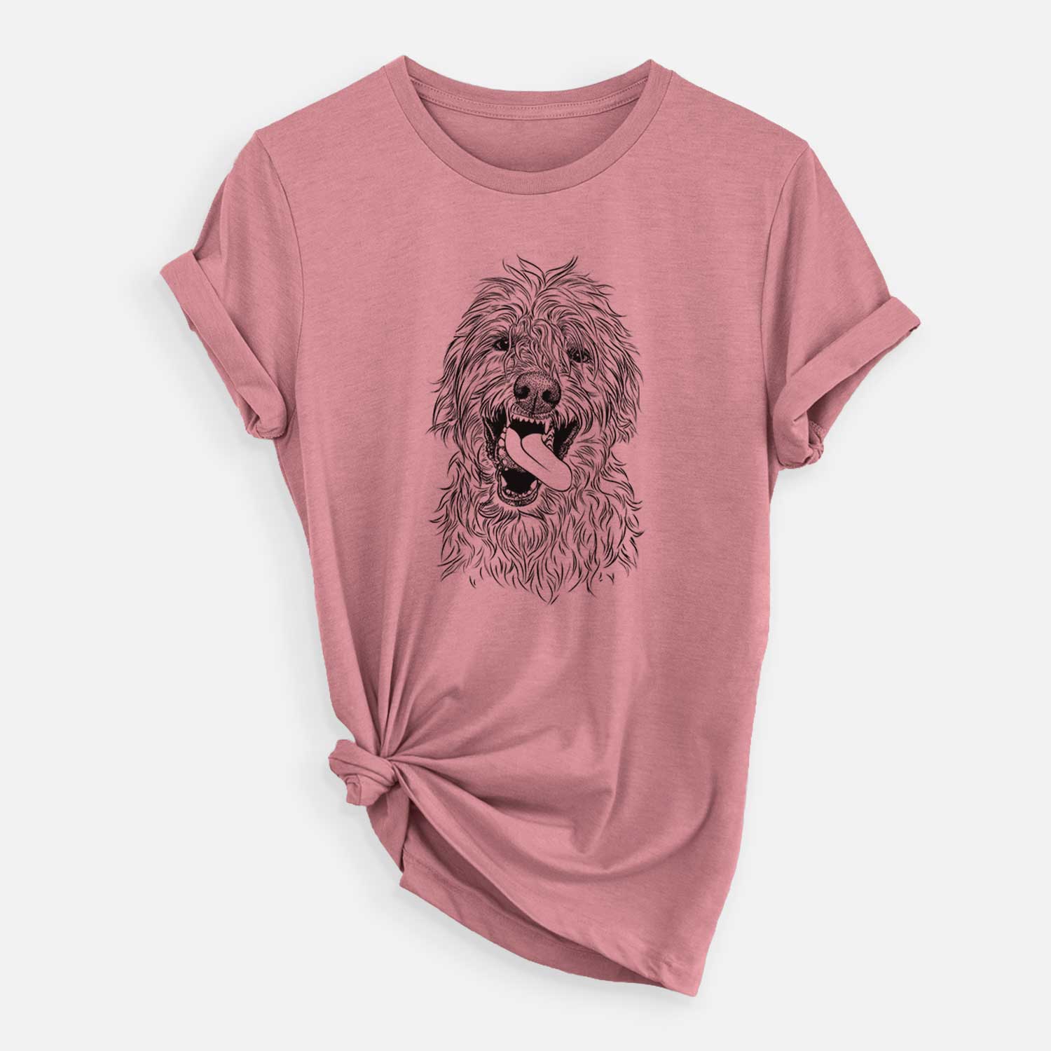 Hand-drawn sketch of Groot the Irish Wolfhound on a Mauve Unisex crewneck