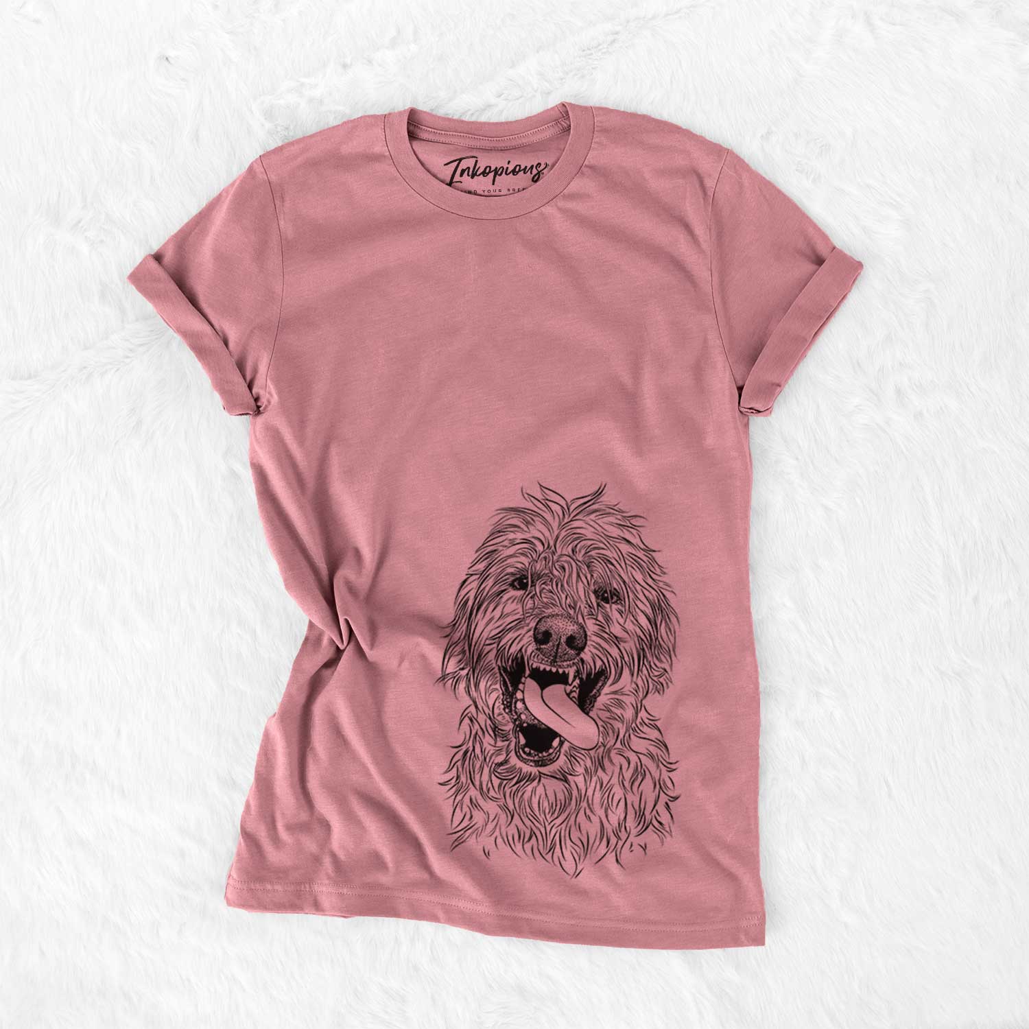 Hand-drawn sketch of Groot the Irish Wolfhound on a Mauve Unisex crewneck