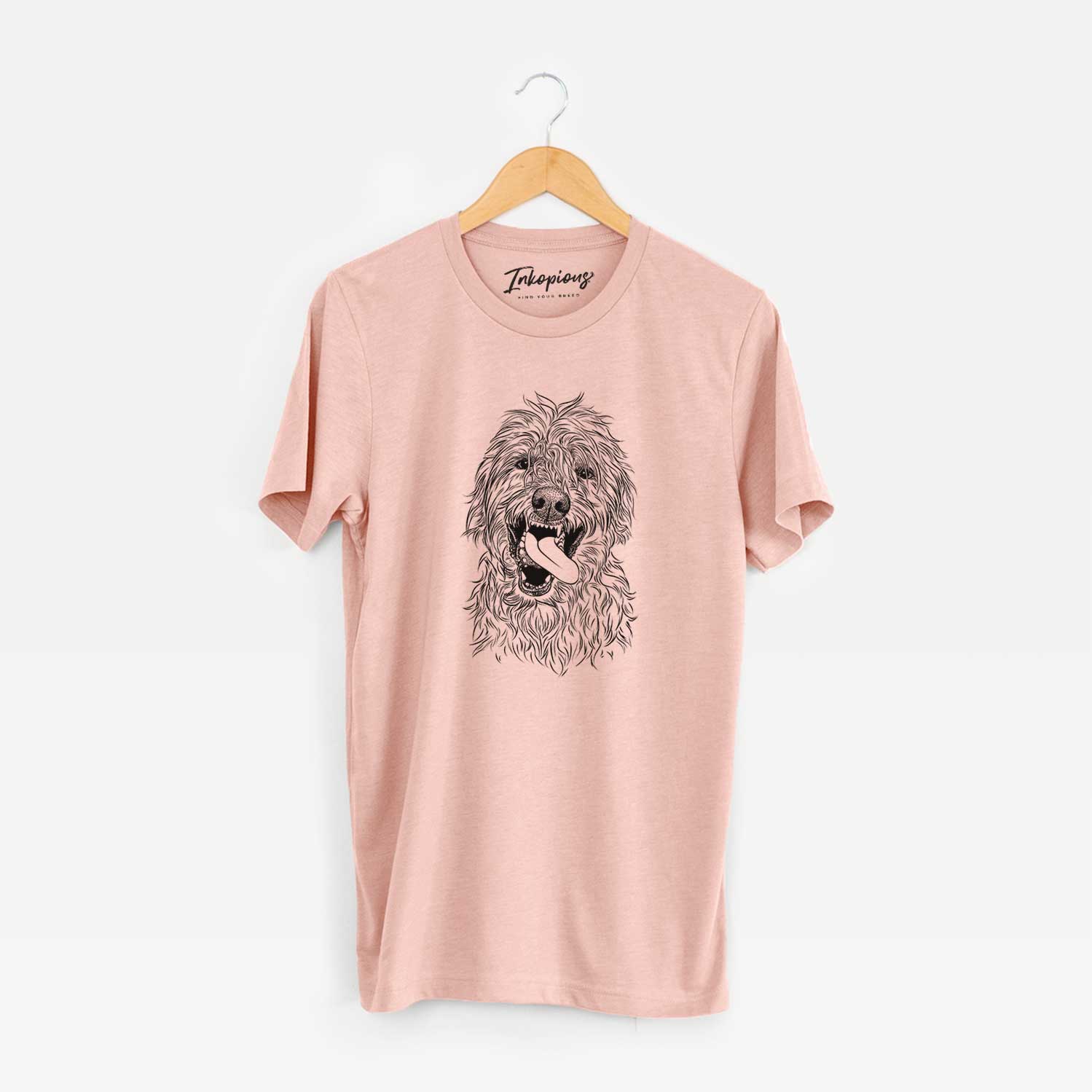 Hand-drawn sketch of Groot the Irish Wolfhound on a Peach Unisex crewneck