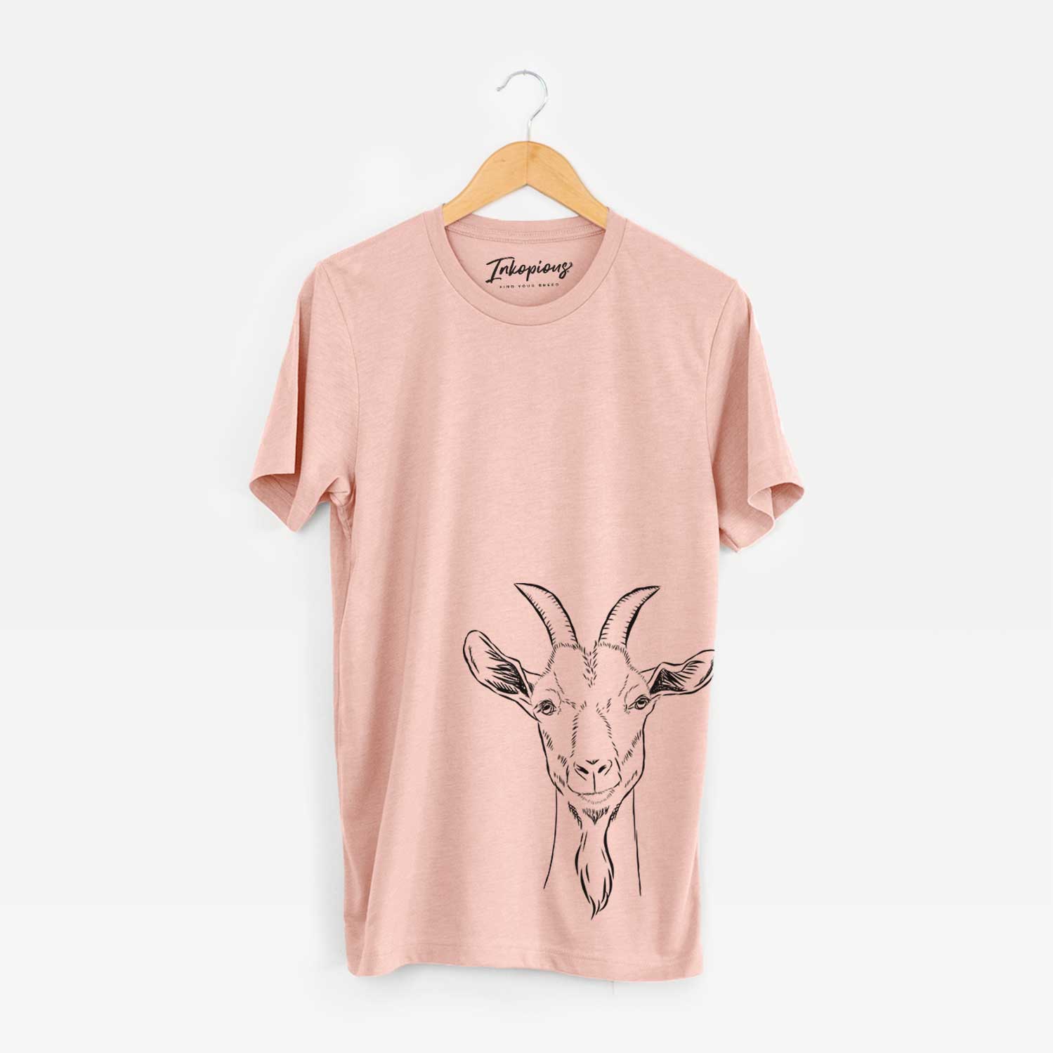 Hand-drawn sketch of Gunnar the Goat on a Peach Bella Canvas Unisex Crewneck