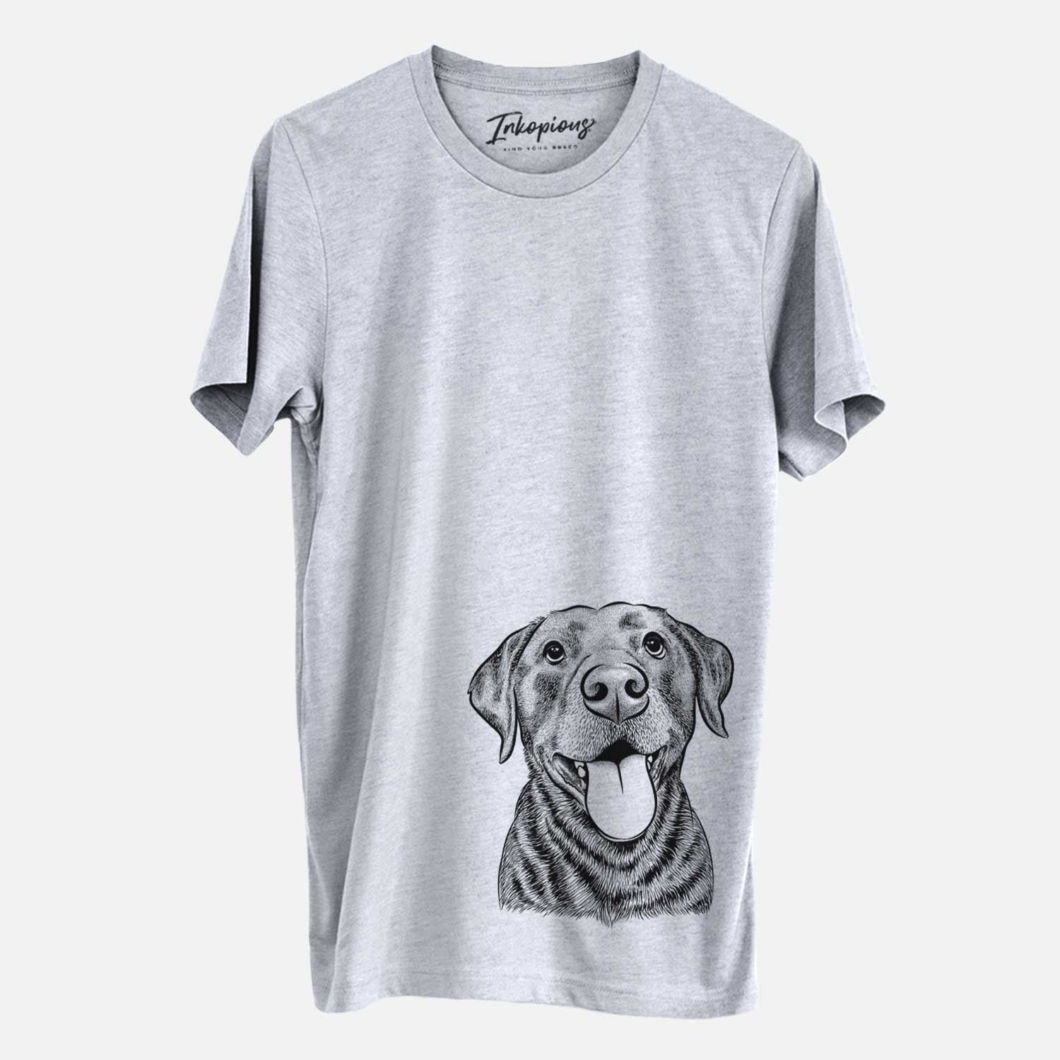 Hand-drawn sketch of Gwen the Labrador Retriever on a Grey Unisex crewneck