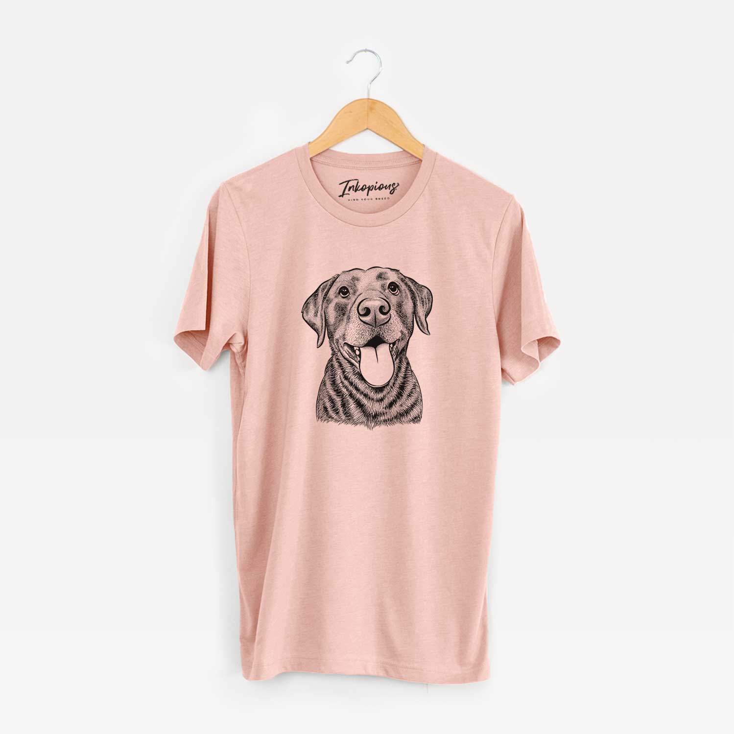 Hand-drawn sketch of Gwen the Labrador Retriever on a Peach Unisex crewneck