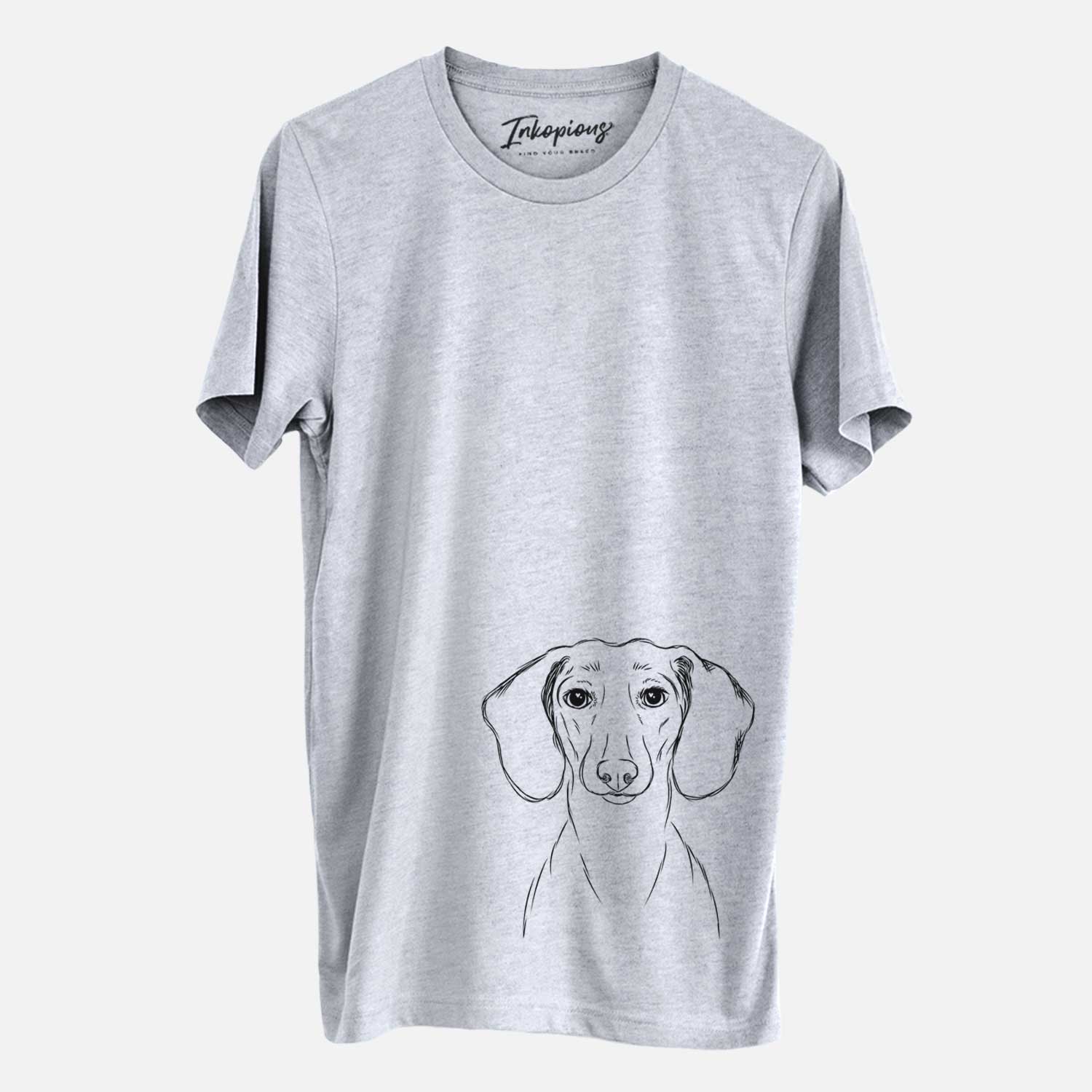 Hand-drawn sketch of Hans the Dachshund on a Grey Unisex crewneck