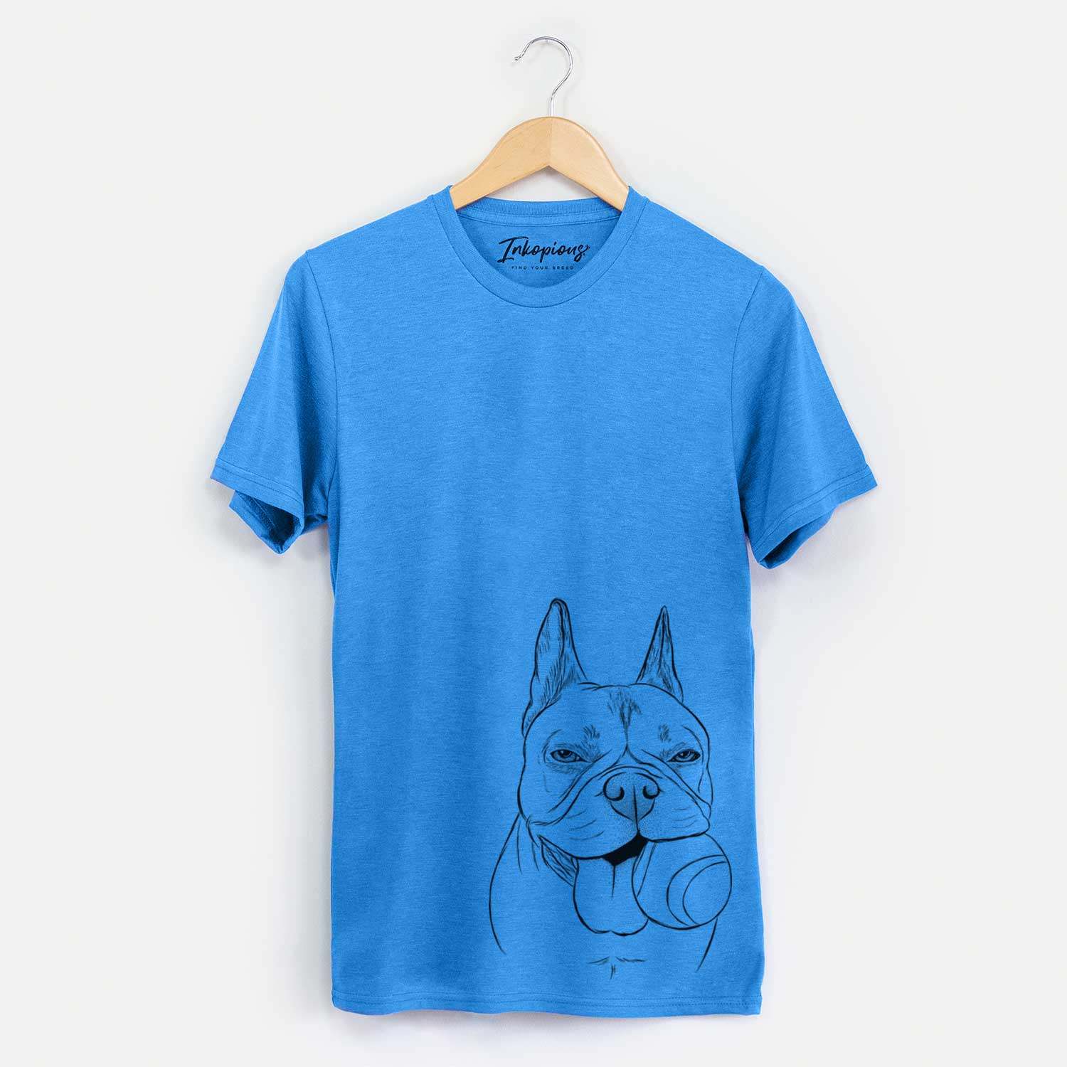 Hand-drawn sketch of Happy Franco the French Bulldog on a Blue Unisex crewneck