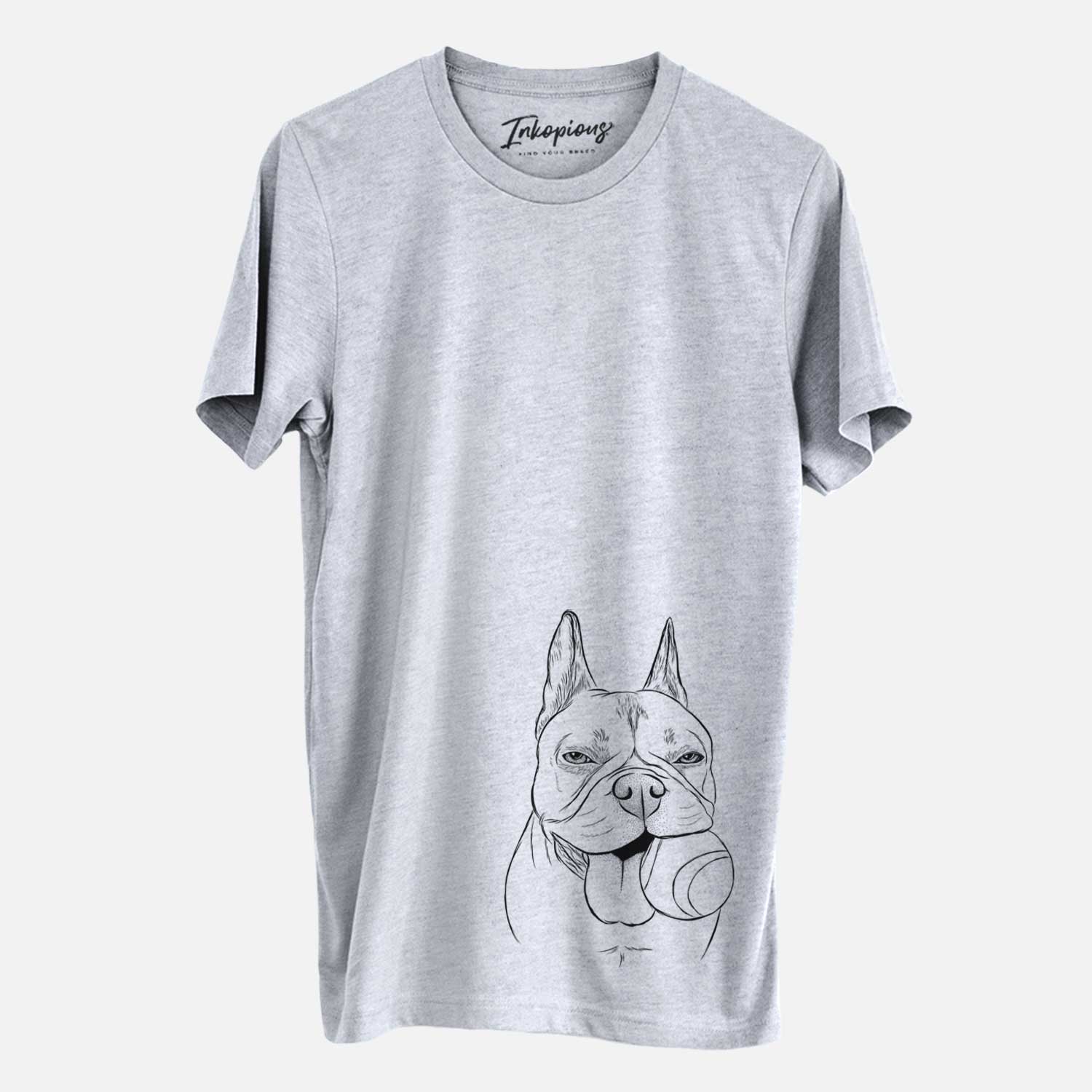 Hand-drawn sketch of Happy Franco the French Bulldog on a Grey Unisex crewneck