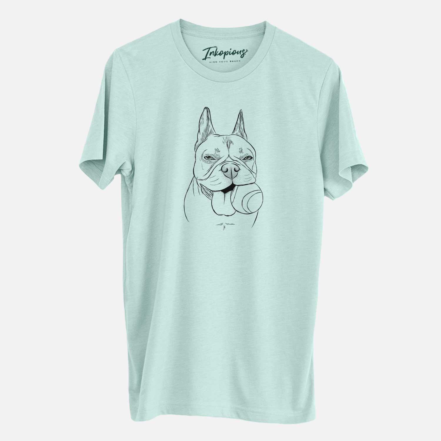 Hand-drawn sketch of Happy Franco the French Bulldog on a Heather Sage Unisex crewneck
