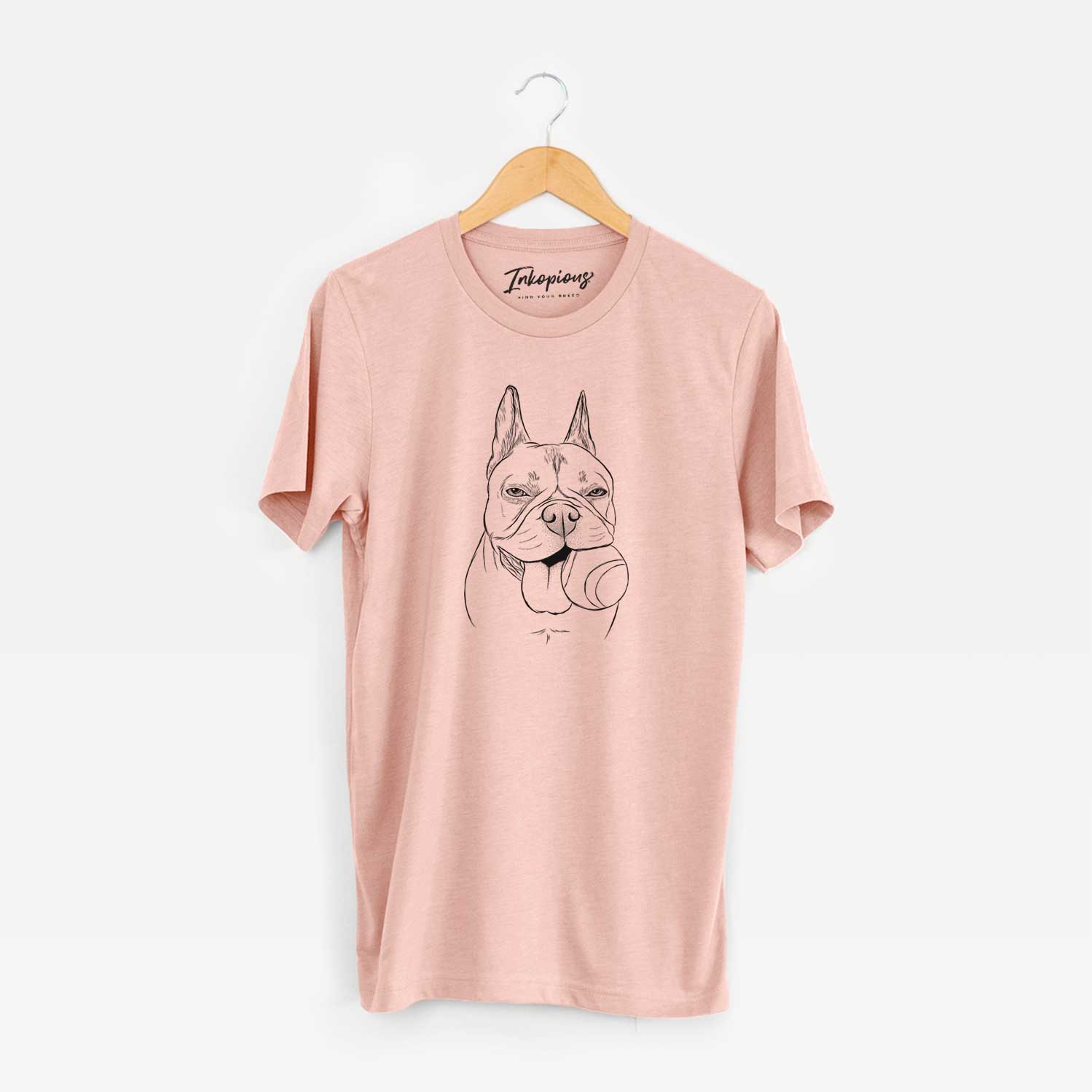 Hand-drawn sketch of Happy Franco the French Bulldog on a Peach Unisex crewneck